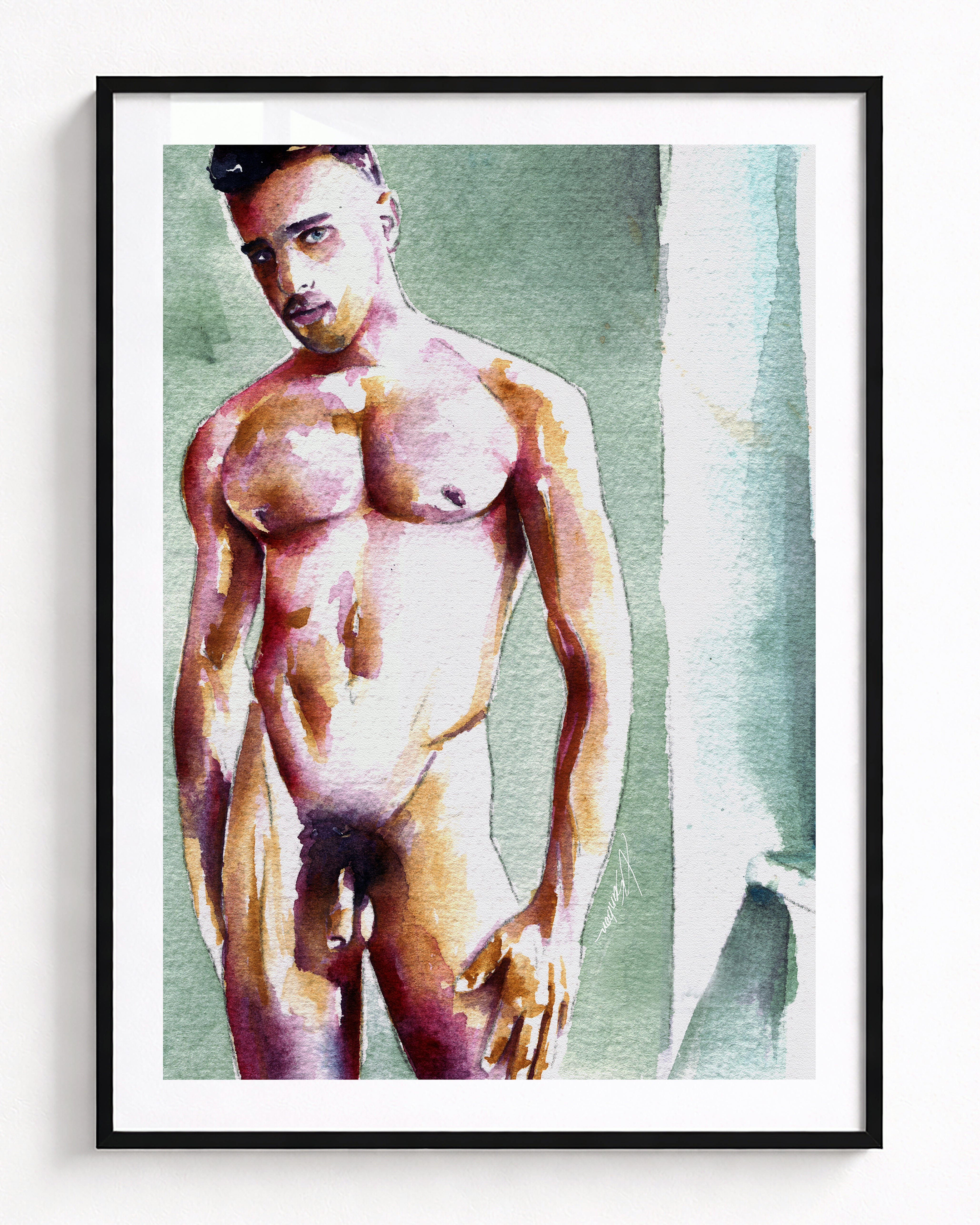Standing Nude Male with Soft Expression - Art Print