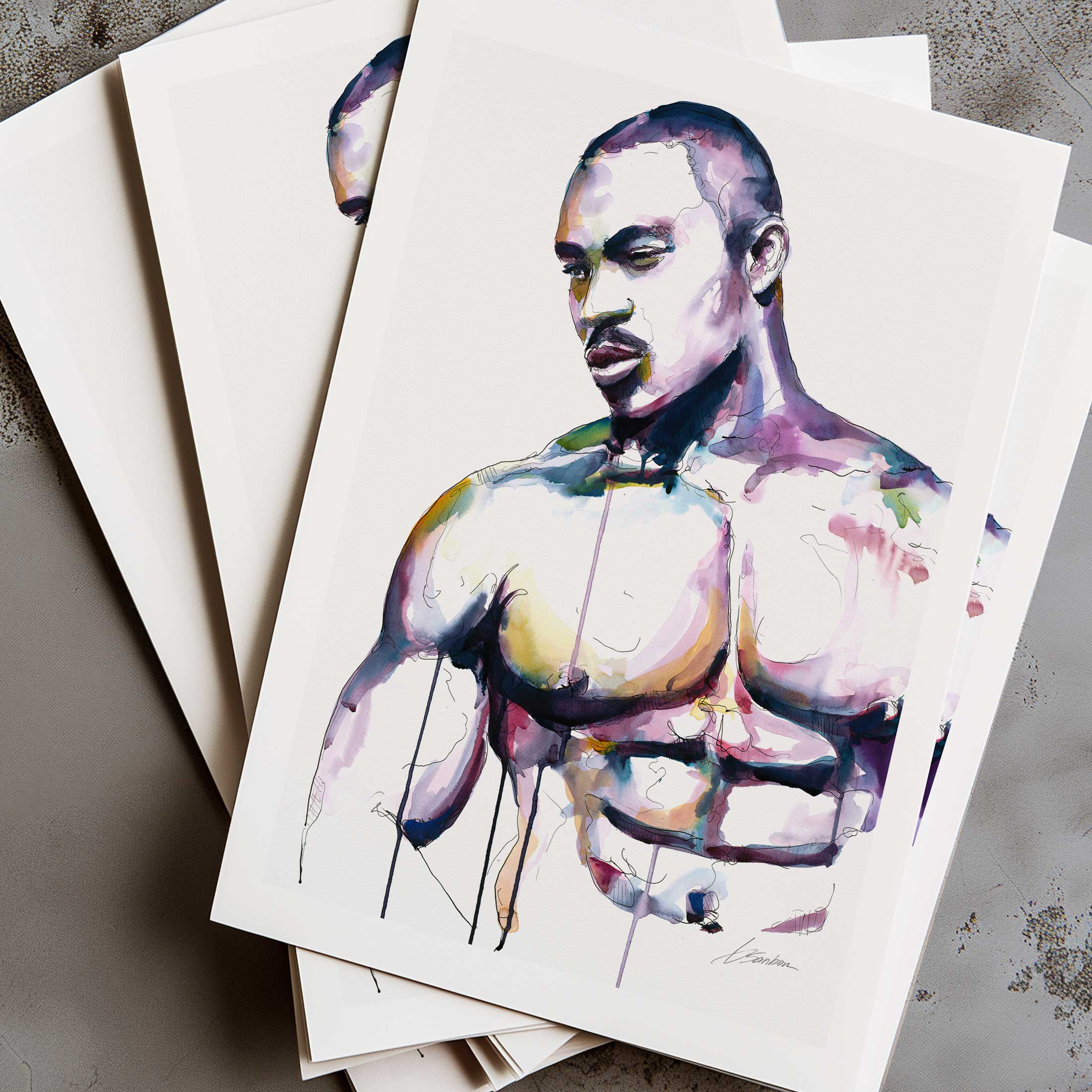 Chiseled Strength a Bare Chest Carved in Shadow and Light - Art Print Artist Brenden Sanborn