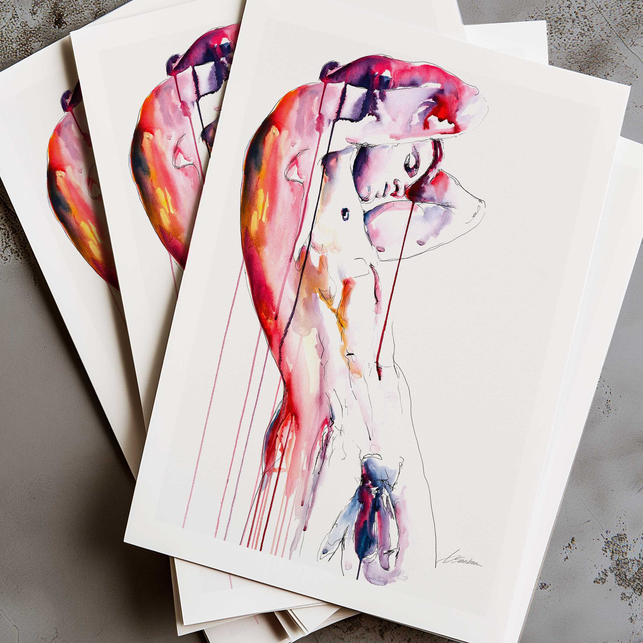 Curved Form Bare Body Arching in Sensual Movement - Art Print Artist Brenden Sanborn