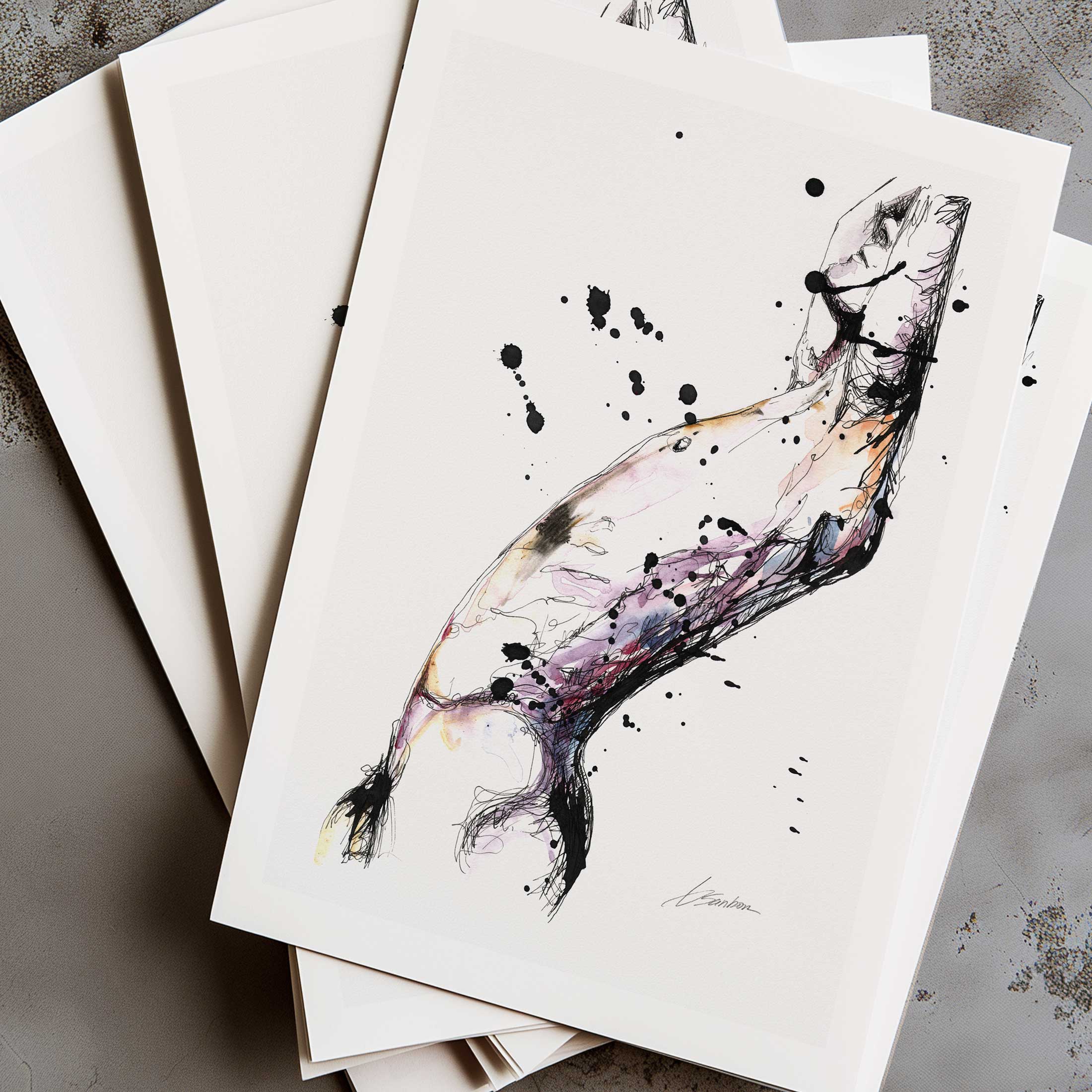 Abstract Male Figure in Fluid Motion with Splattered Accents - Art Print Artist Brenden Sanborn