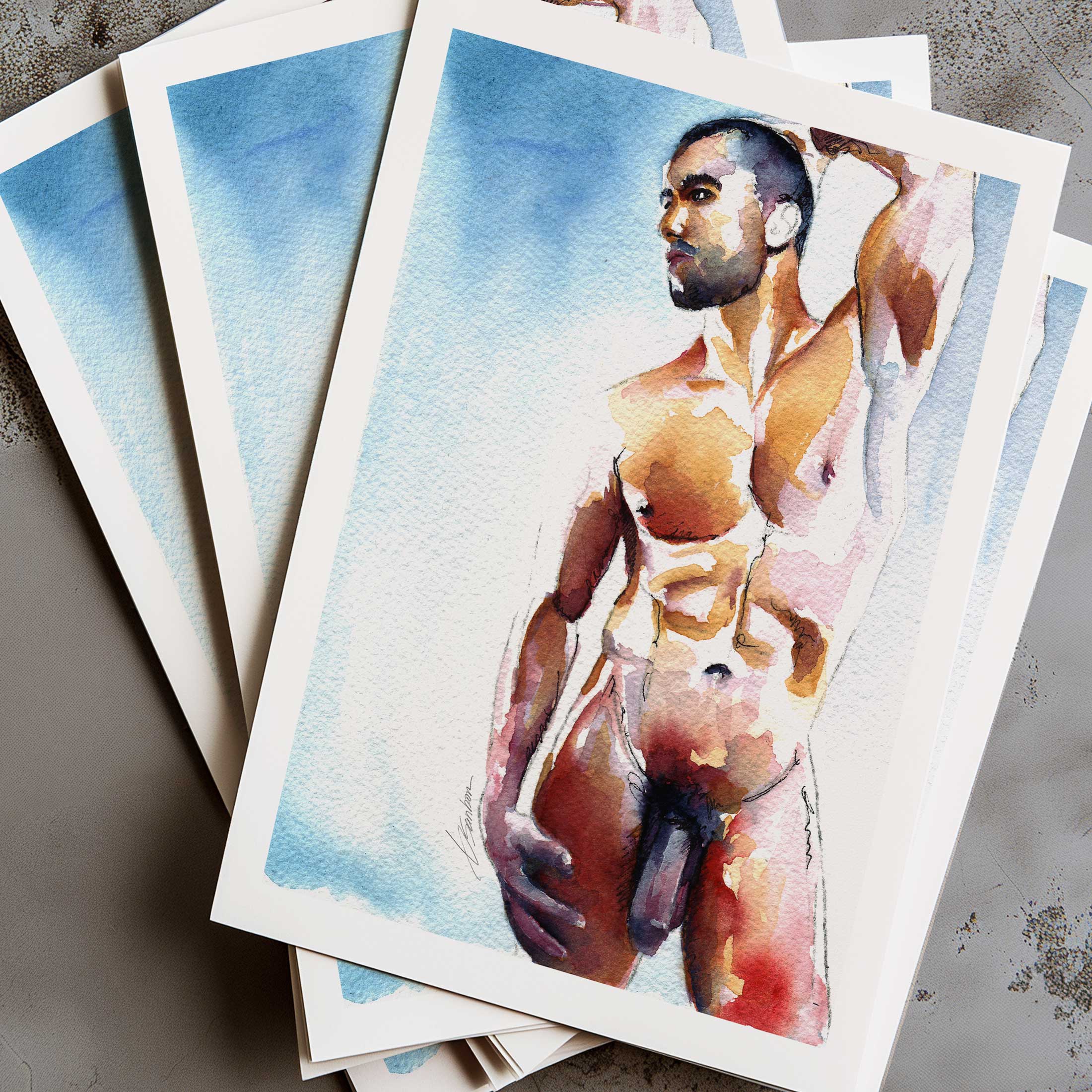 Scruffy Male Nude Stretching in Sunlight - Art Print Artist Brenden Sanborn