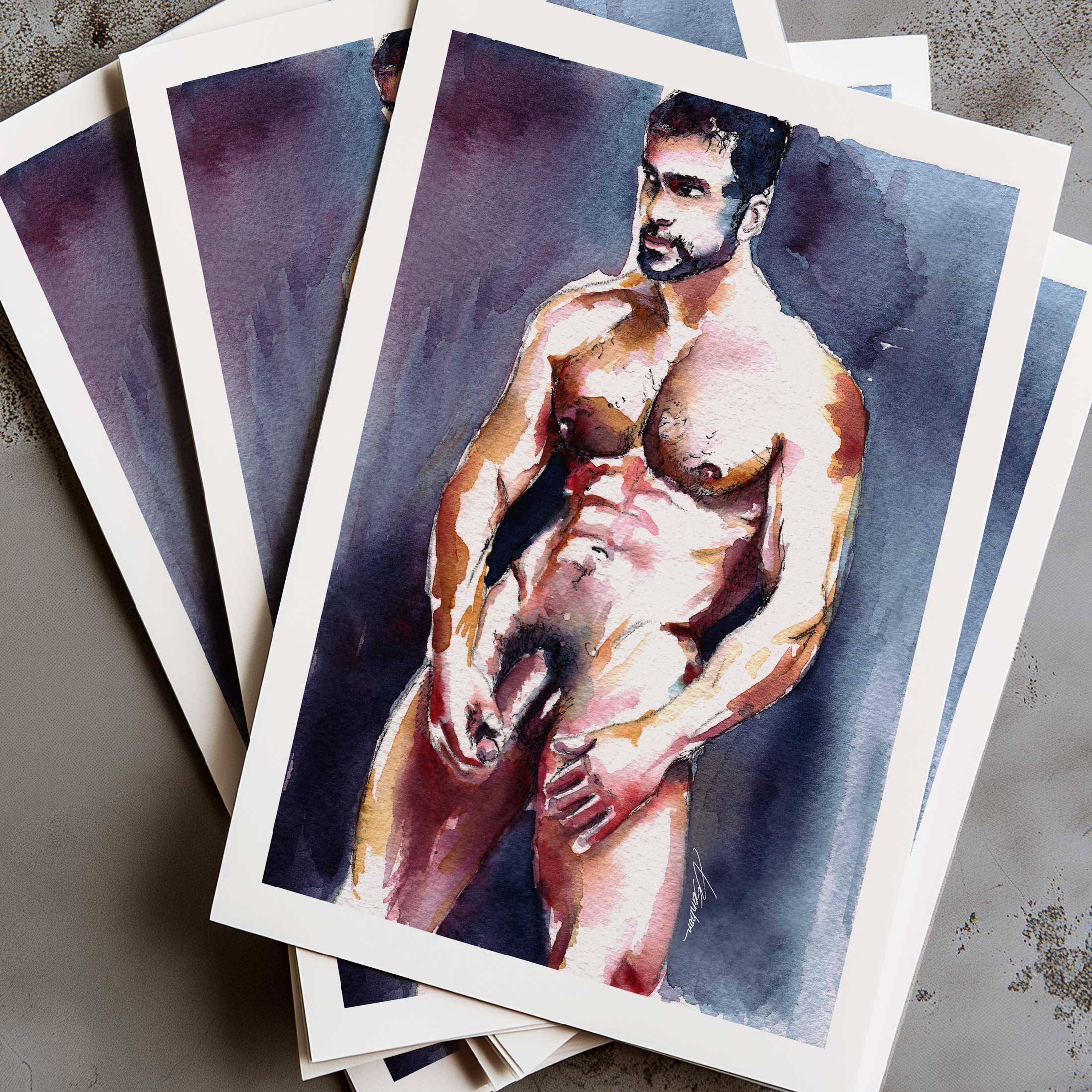 Rugged Male Nude Staring Longingly at His Lover - Art Print Artist Brenden Sanborn