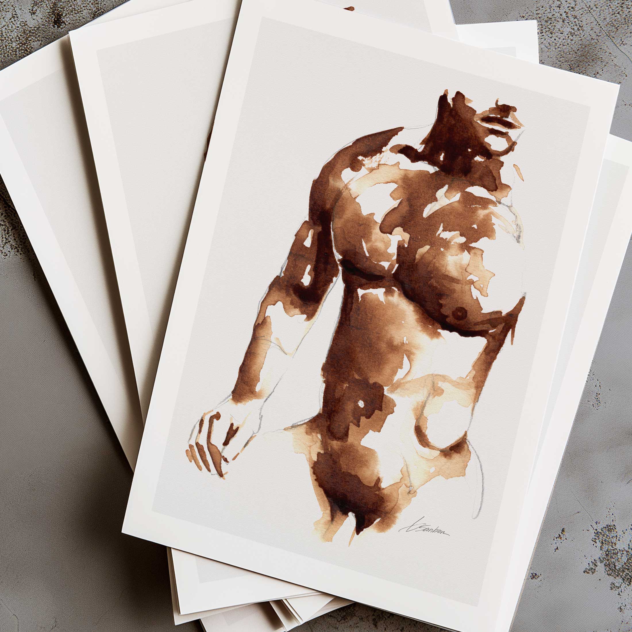 Coffee-Toned Male Torso - Art Print Artist Brenden Sanborn