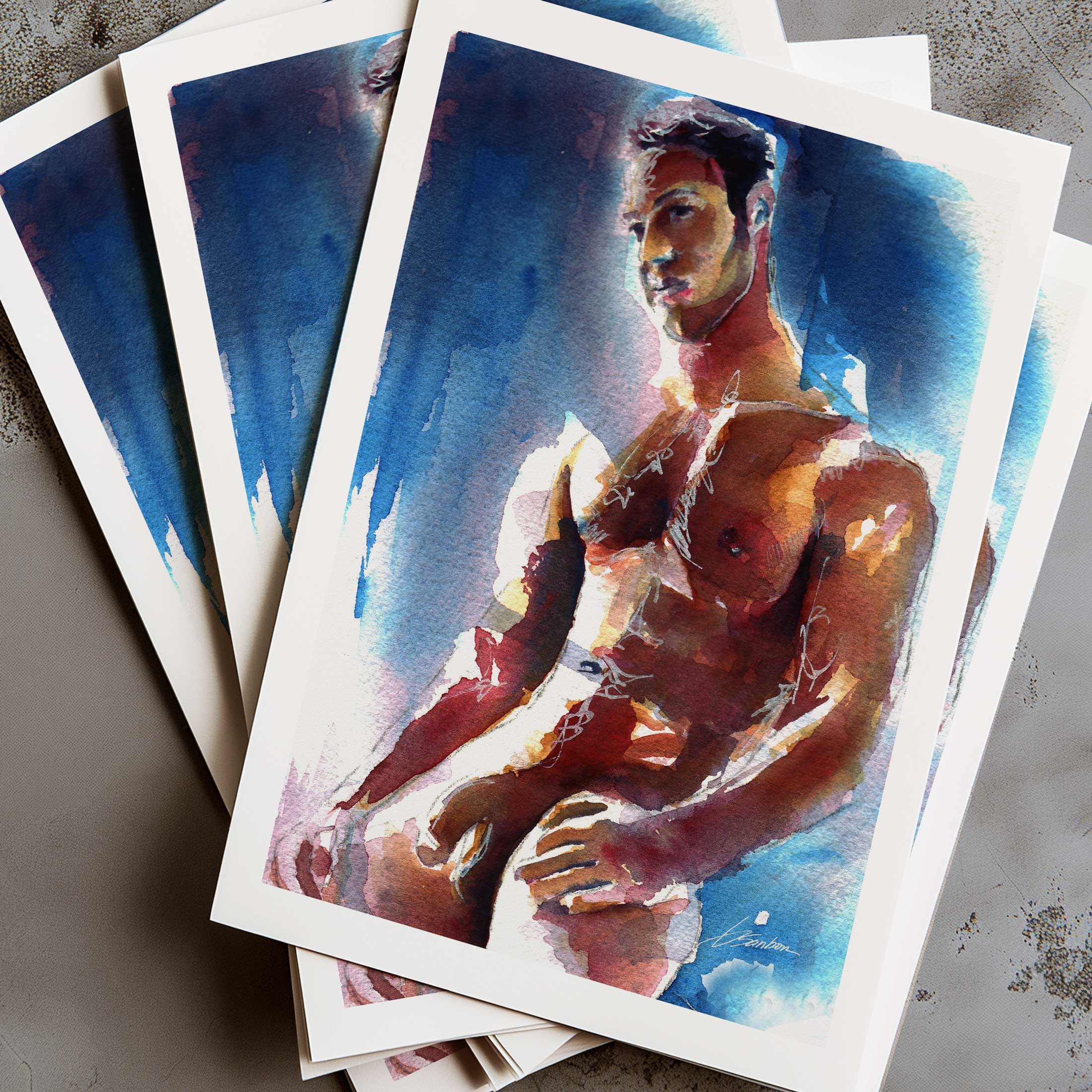 Muscular Male Nude Leaning Against a Wall - Art Print Artist Brenden Sanborn