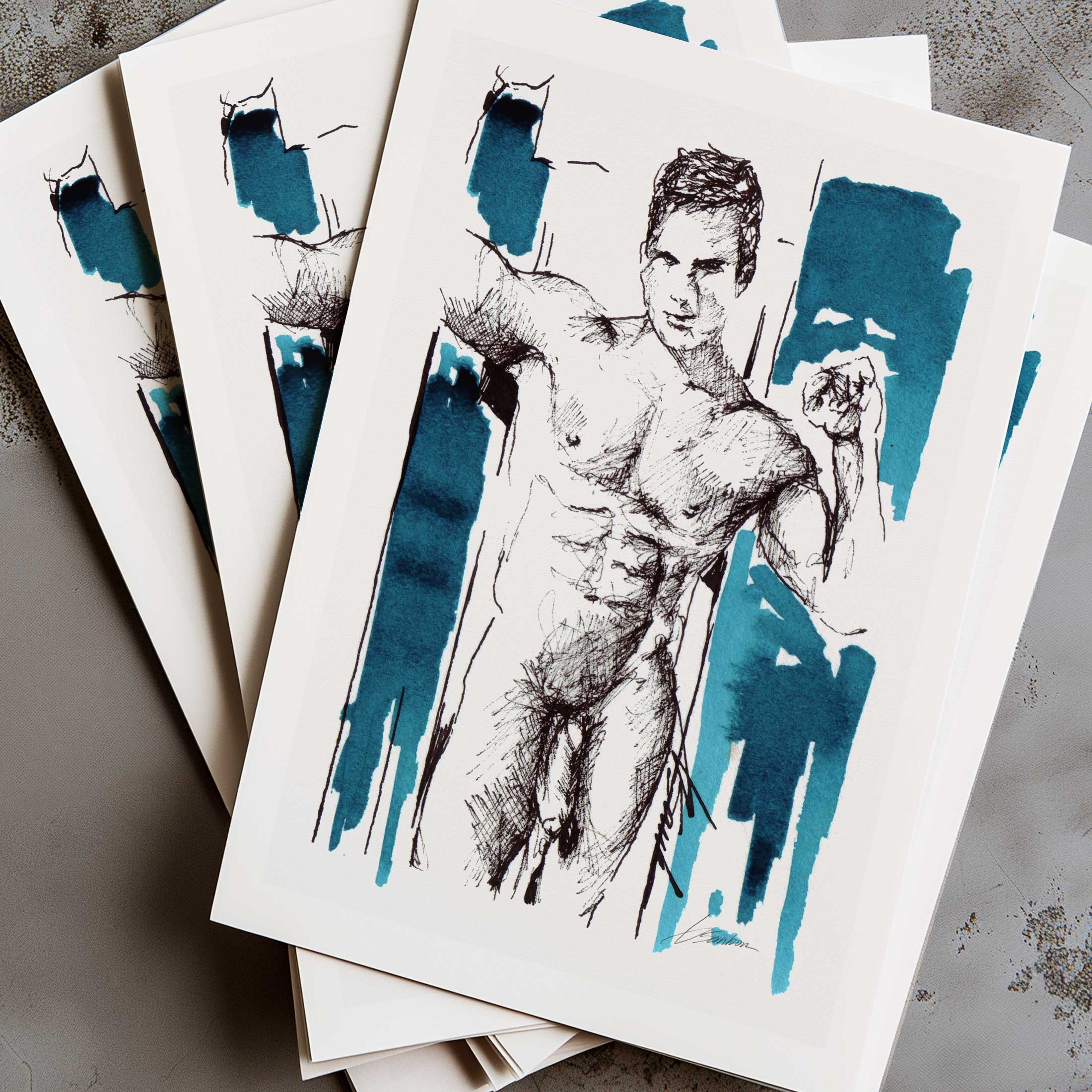 Young Male in Doorway, Smooth Body, Sexy Smile - Art Print Artist Brenden Sanborn