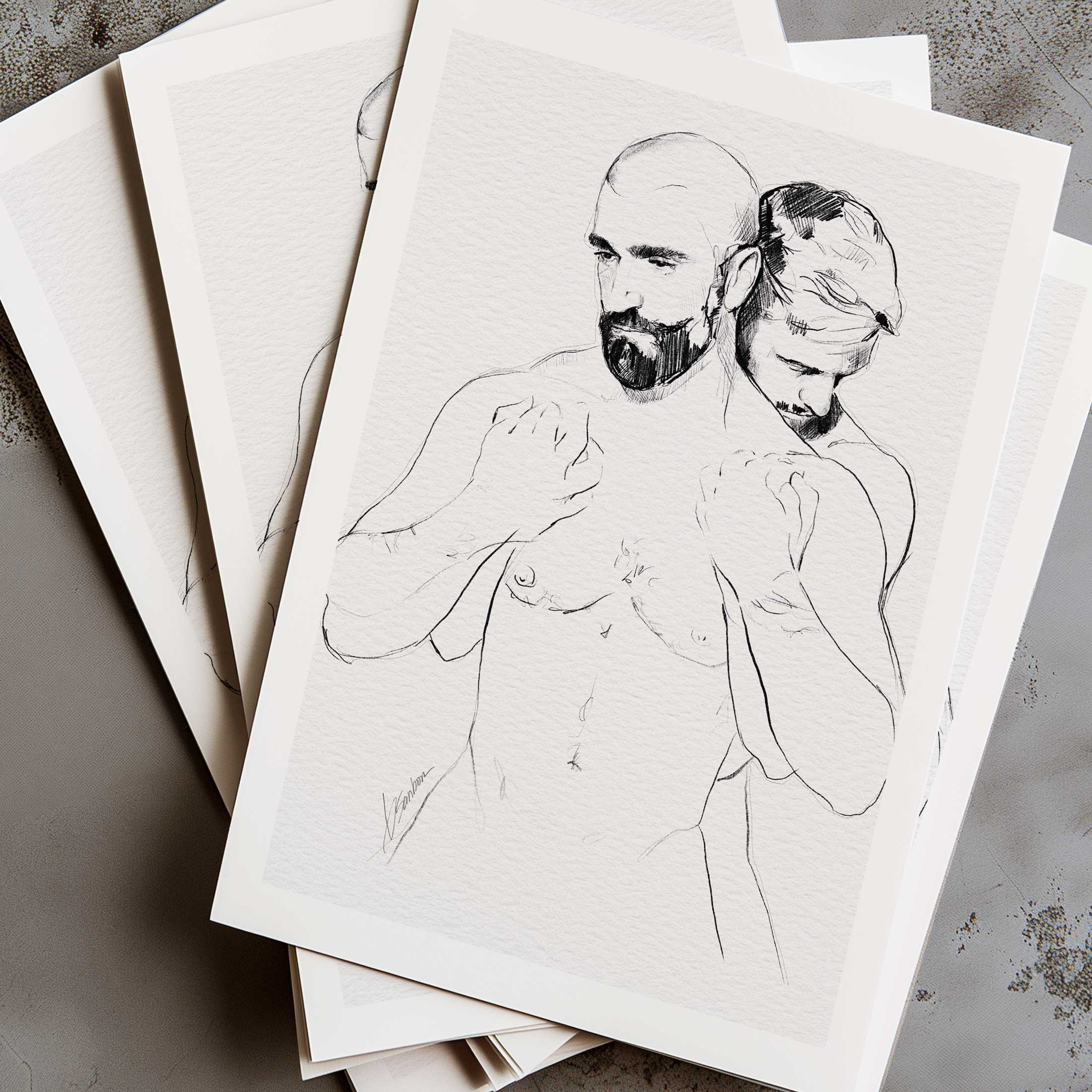 Held Close Two Men in an Intimate Embrace – Art Print Artist Brenden Sanborn