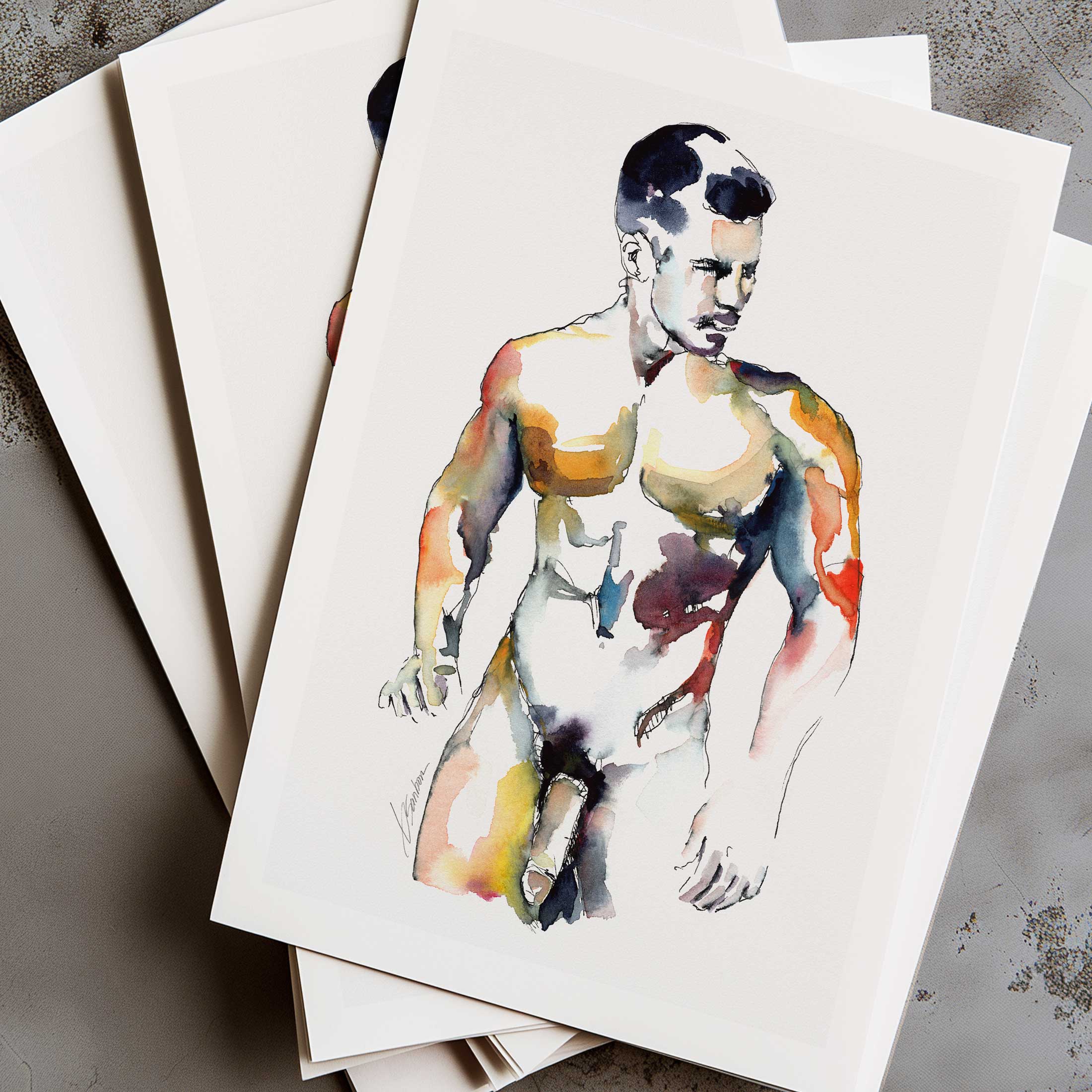 Standing Male Nude Looking Off to the Side - Art Print Artist Brenden Sanborn