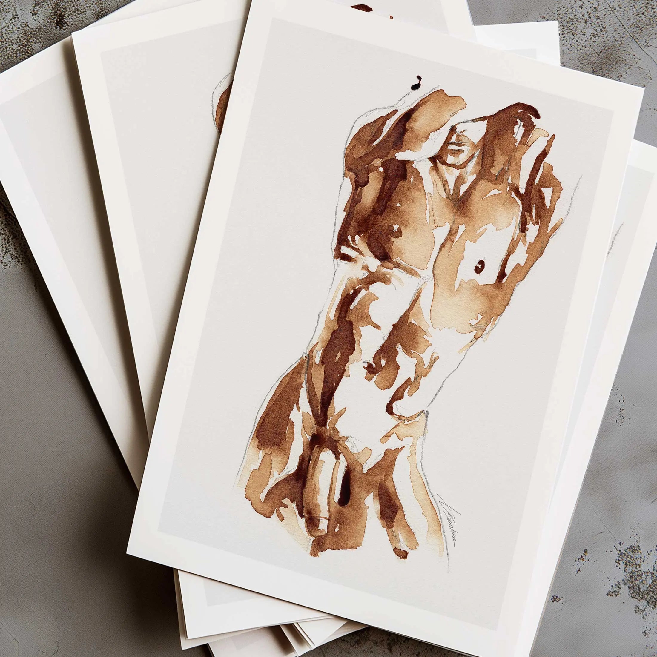 Male Torso Study in Coffee Tones - Art Print Artist Brenden Sanborn