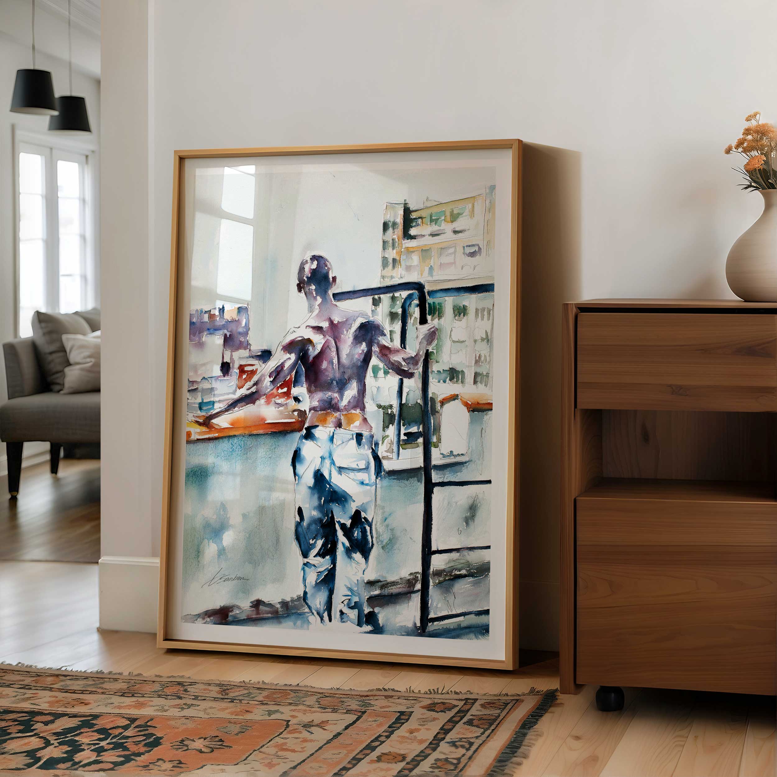 Back Muscles City View and a Hint of Booty – Art Print Artist Brenden Sanborn