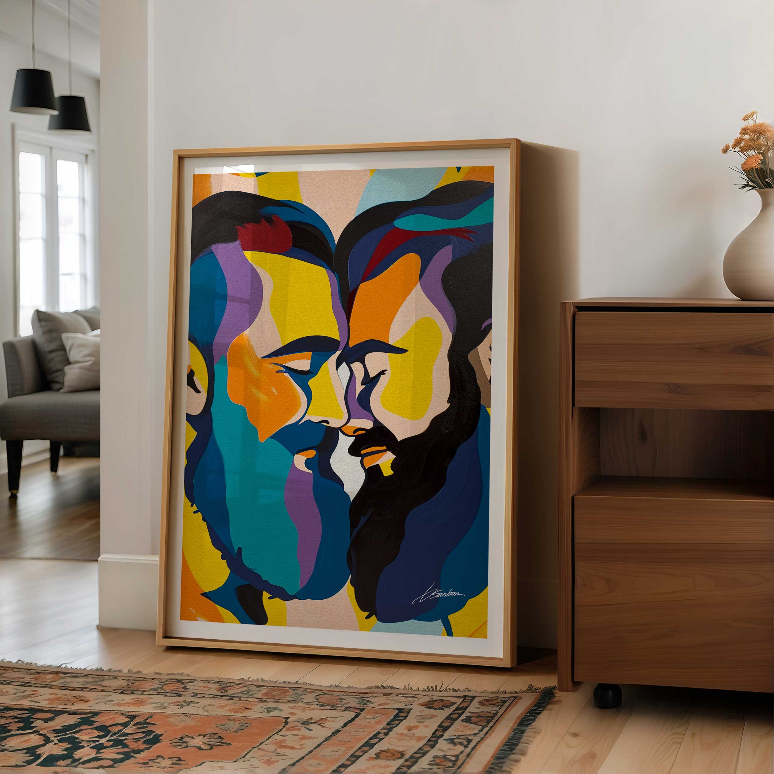 Bearded Lovers Lost in Colorful Harmony – Art Print Artist Brenden Sanborn