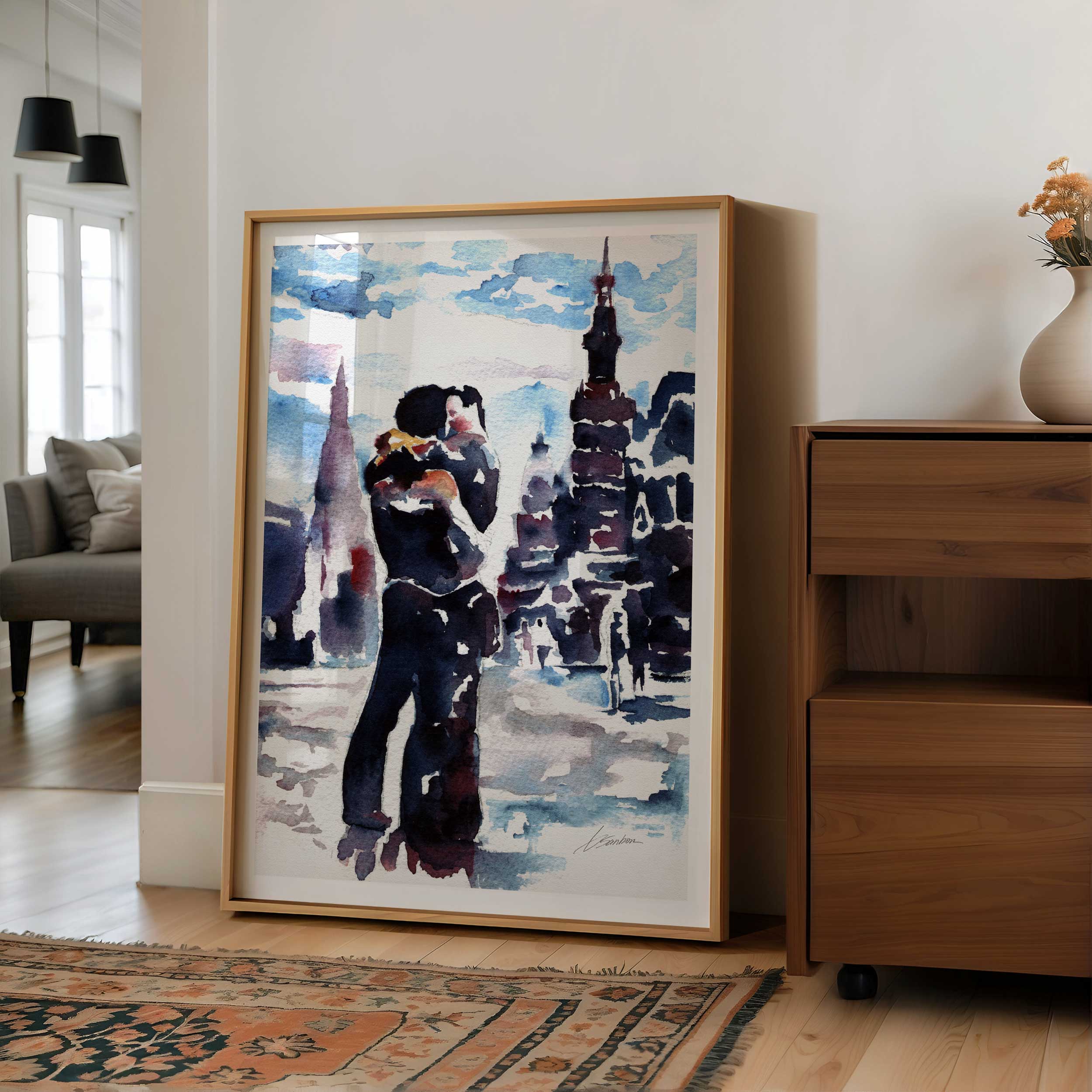 City Lights and Lovers Embracing – Art Print Artist Brenden Sanborn