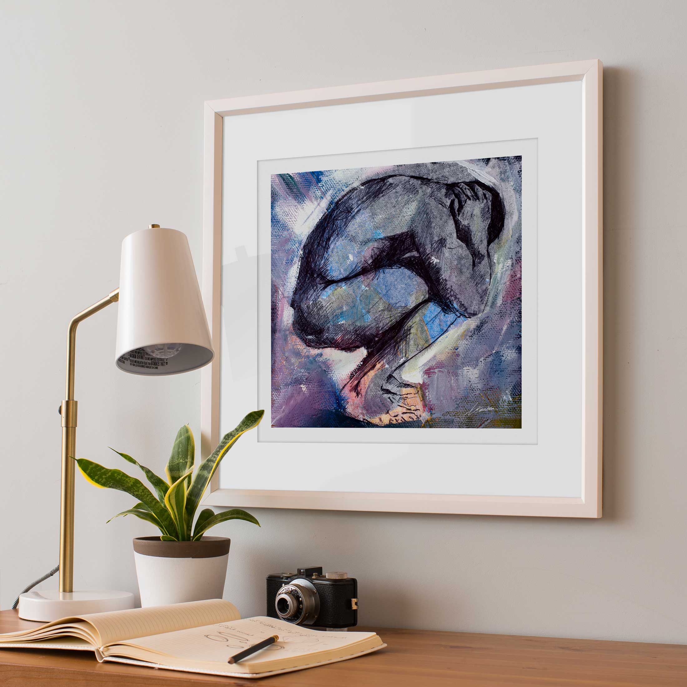 Male Figure in Fetal Pose with Dark Tones – Art Print Artist Brenden Sanborn