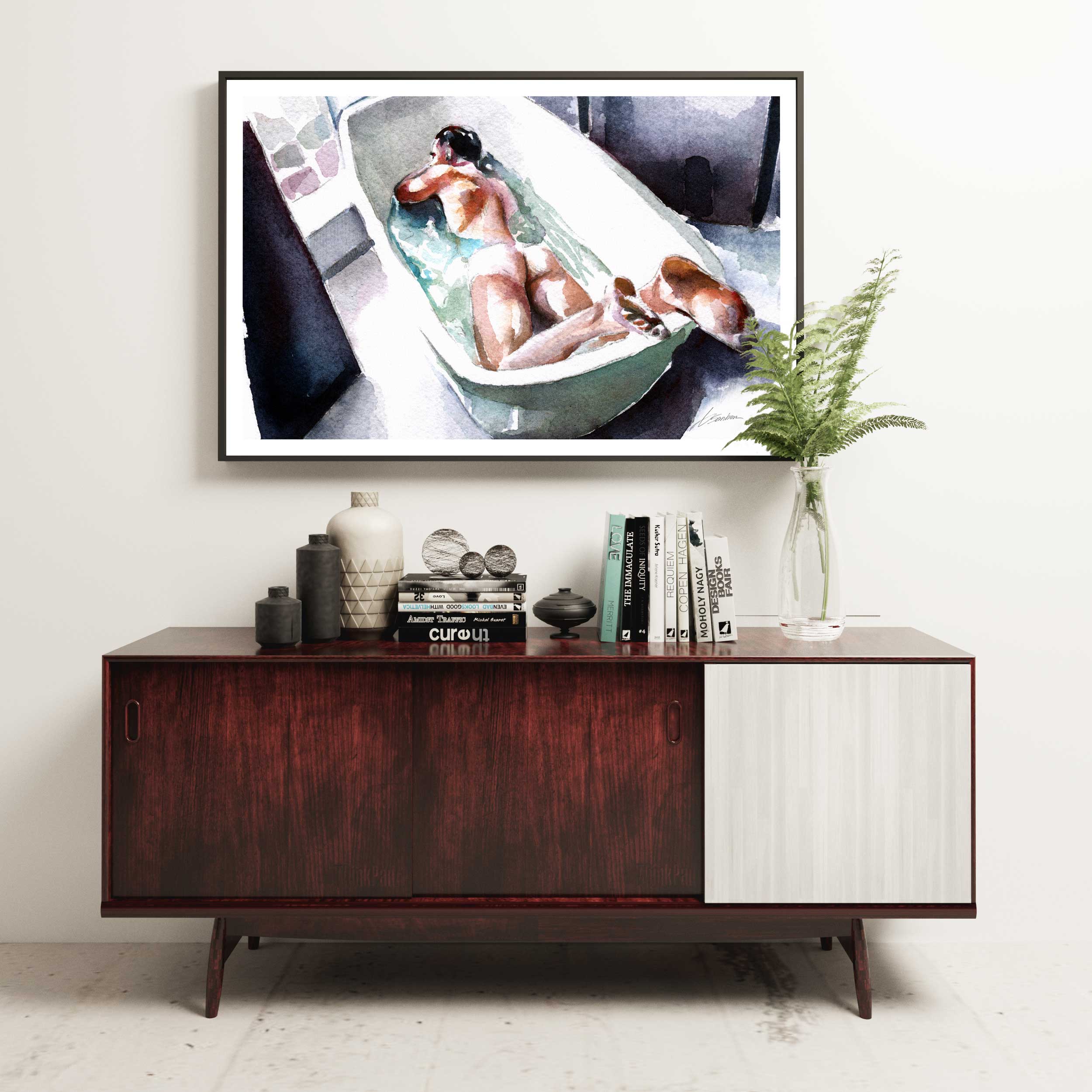 Soothing Escape: A Man in a Bathtub Giclee Art Print Artist Brenden Sanborn