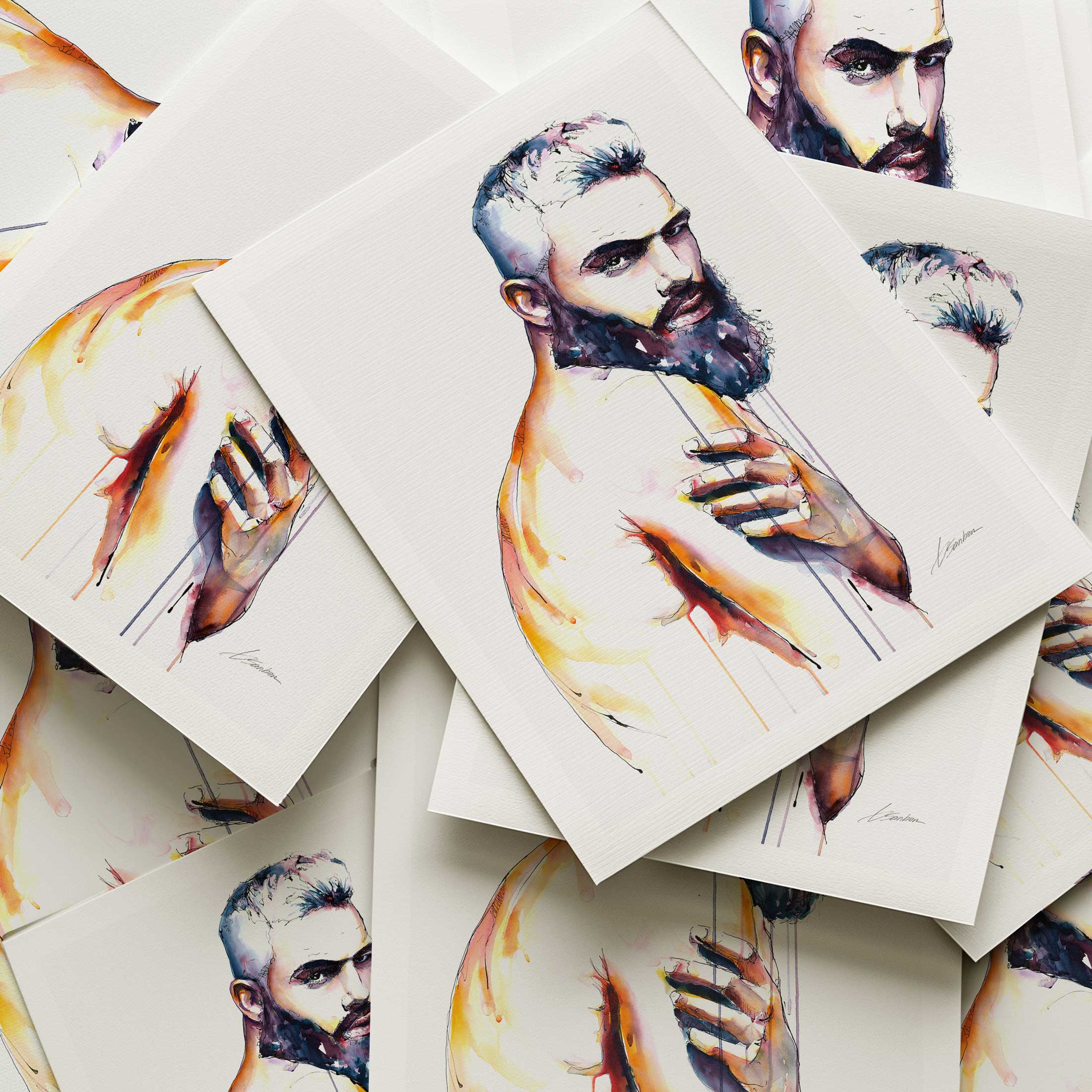 Bearded Male Figure in a Moment of Silent Strength - Art Print Artist Brenden Sanborn
