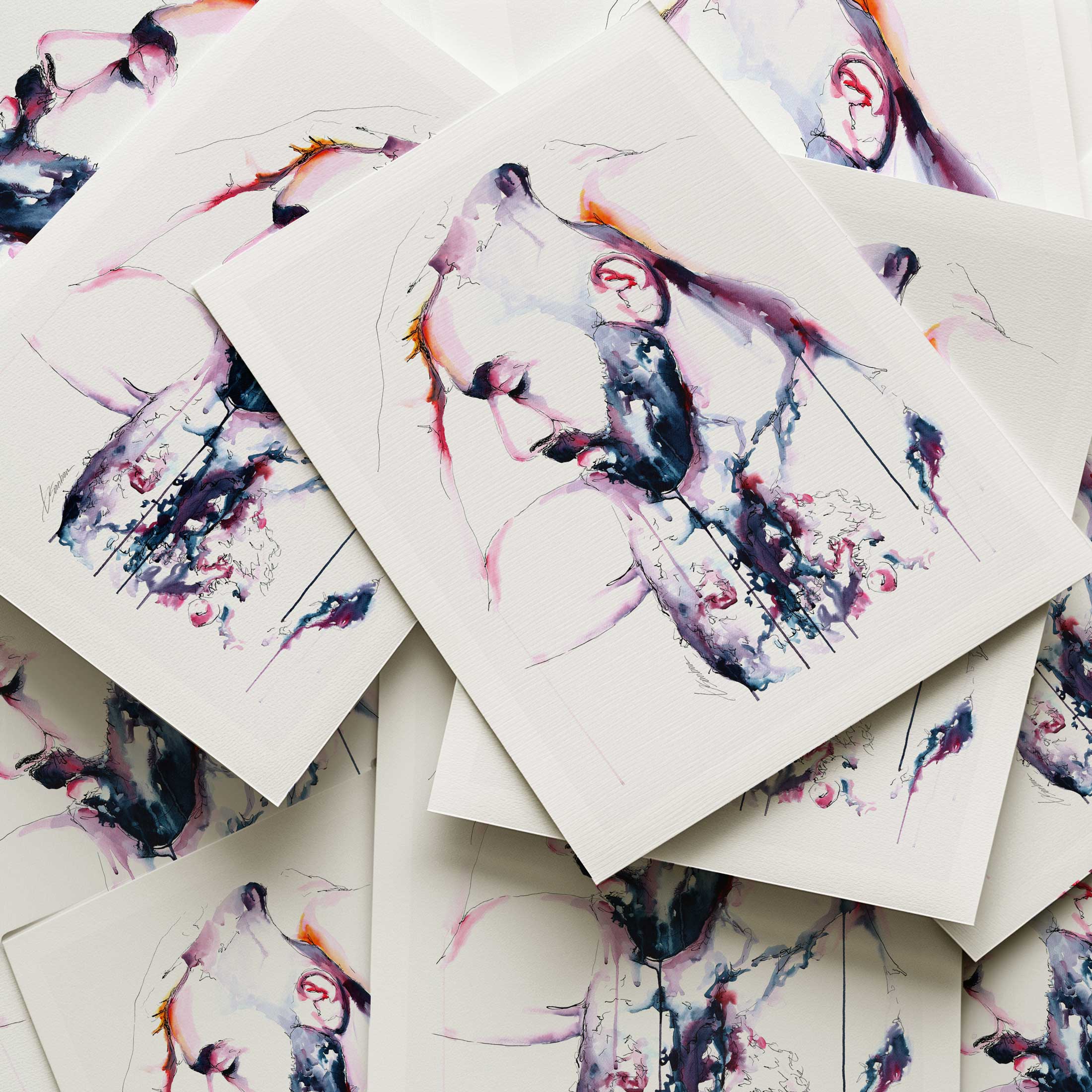 Soulful Gaze - Thick-Bearded Man with Chiseled Torso - Art Print Artist Brenden Sanborn