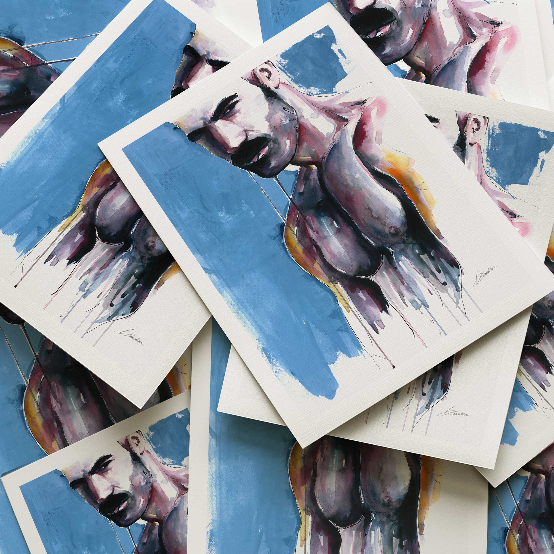 Mustached Male with Broad Shoulders and Intense Gaze - Art Print Artist Brenden Sanborn