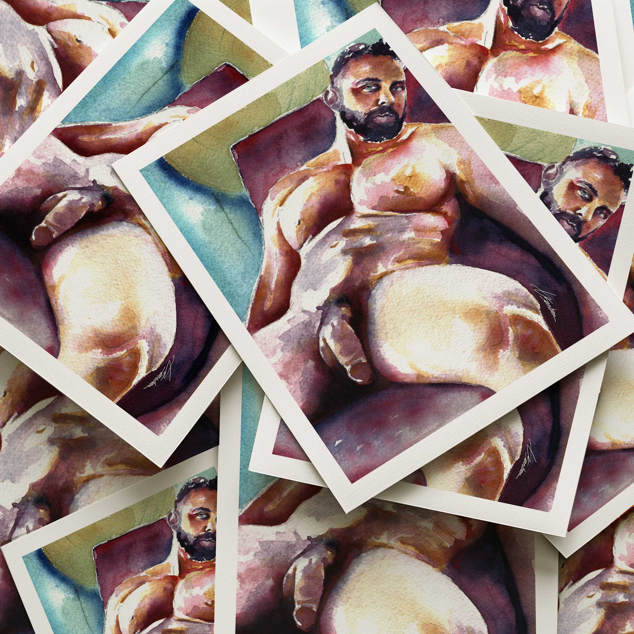 Pensive Strength: Bearded Male Nude Reclined in Chair - Art Print Artist Brenden Sanborn