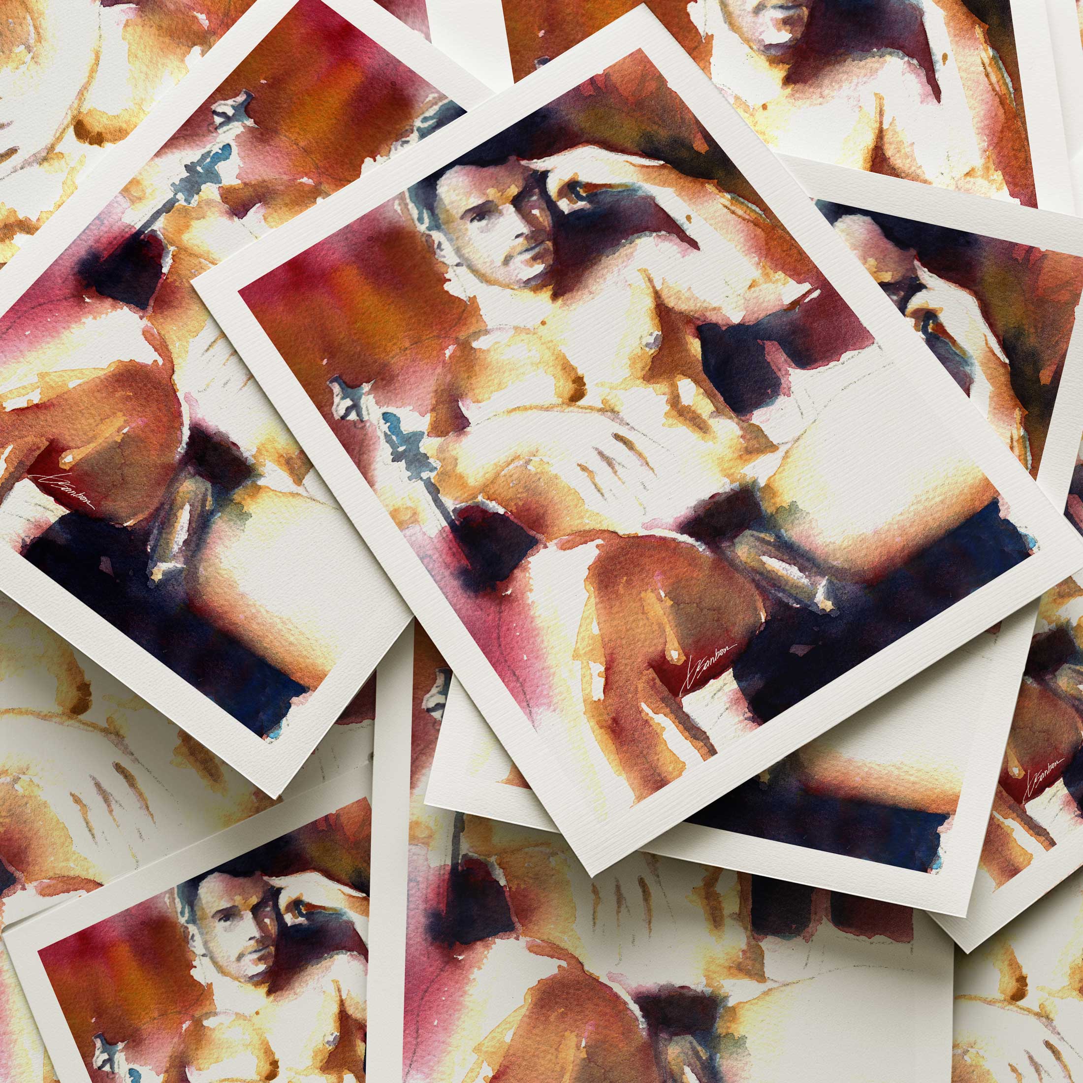 Seated Male Nude in Thoughtful Pose with Hookah Nearby - Art Print Artist Brenden Sanborn