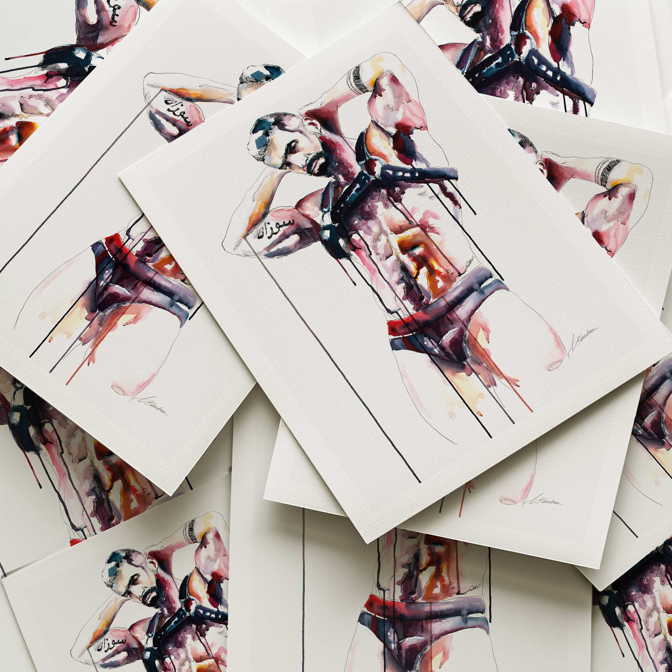 Muscular Bearded Man in Harness with Tattoos - Art Print Artist Brenden Sanborn