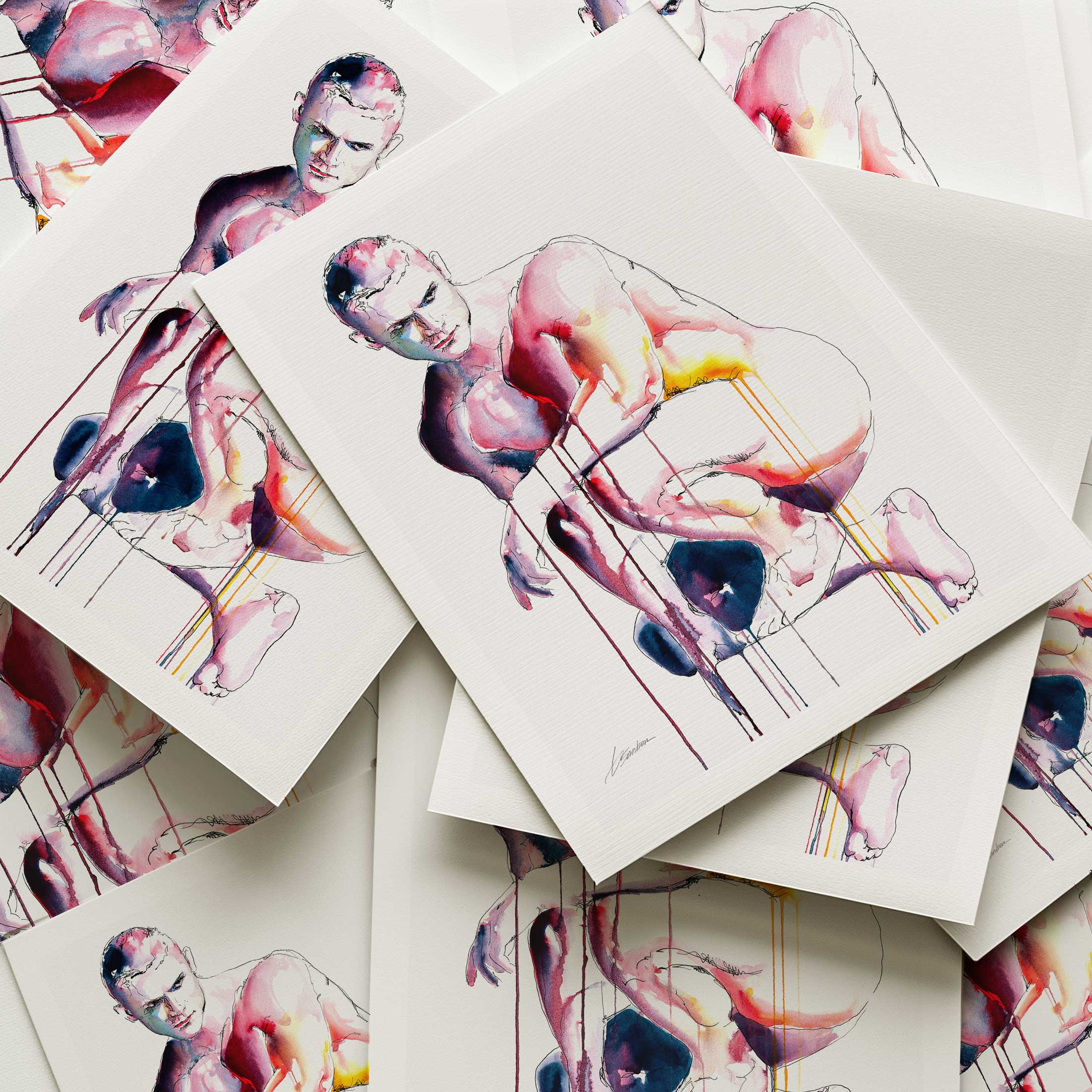 Crouched in Thought Muscular Form Highlighted by Bold Strokes - Art Print Artist Brenden Sanborn