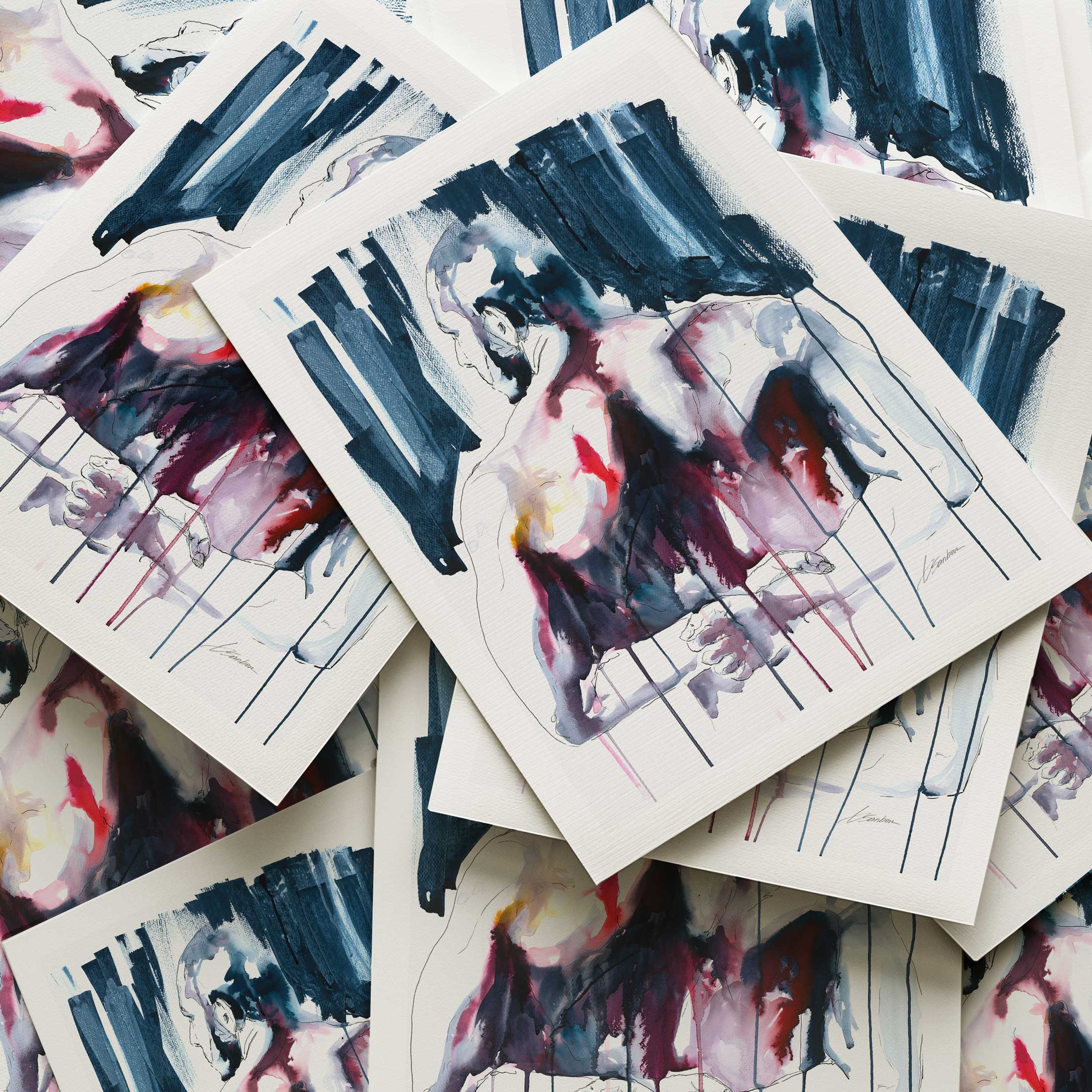 Bearded Male Figure with Broad Back in Reflective Embrace - Art Print Artist Brenden Sanborn