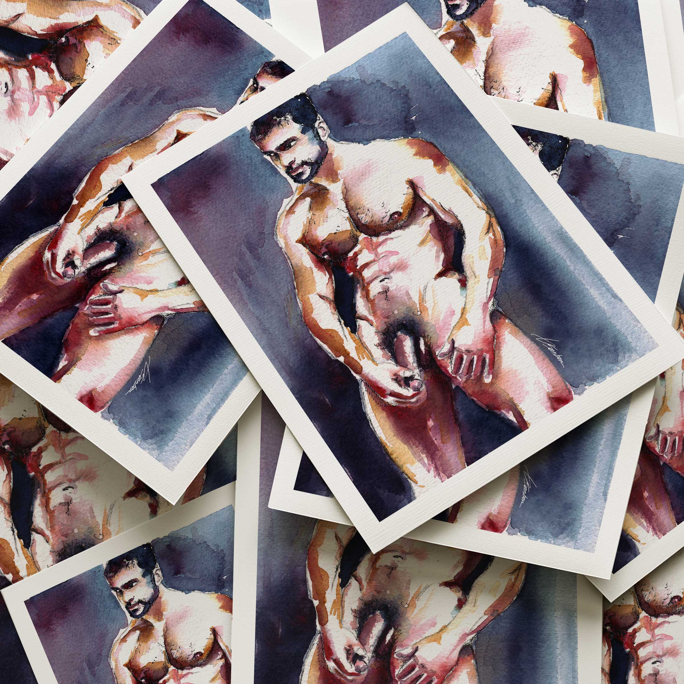 Rugged Male Nude Staring Longingly at His Lover - Art Print Artist Brenden Sanborn
