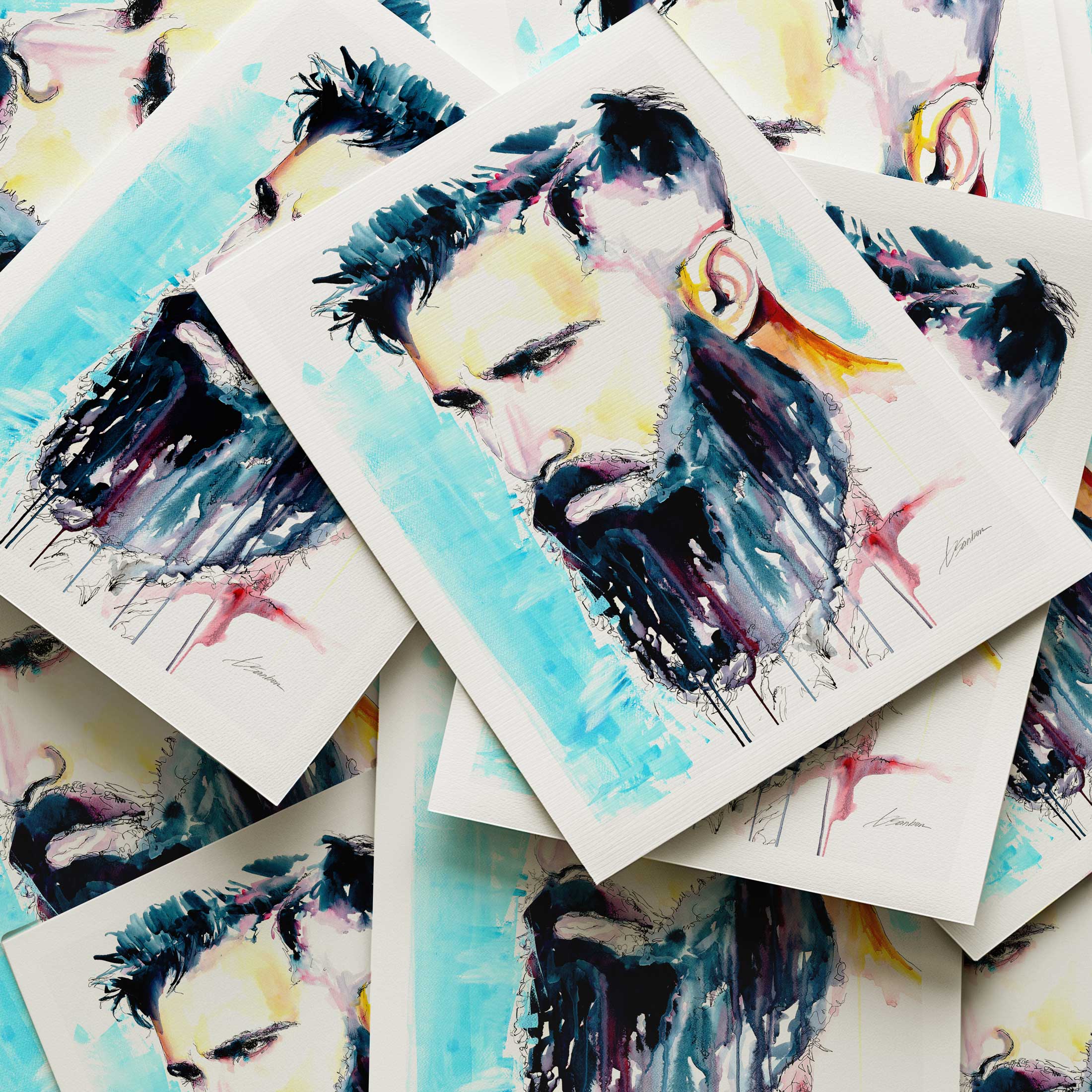 Bearded Man with Intense Gaze and Chiseled Jawline - Art Print Artist Brenden Sanborn