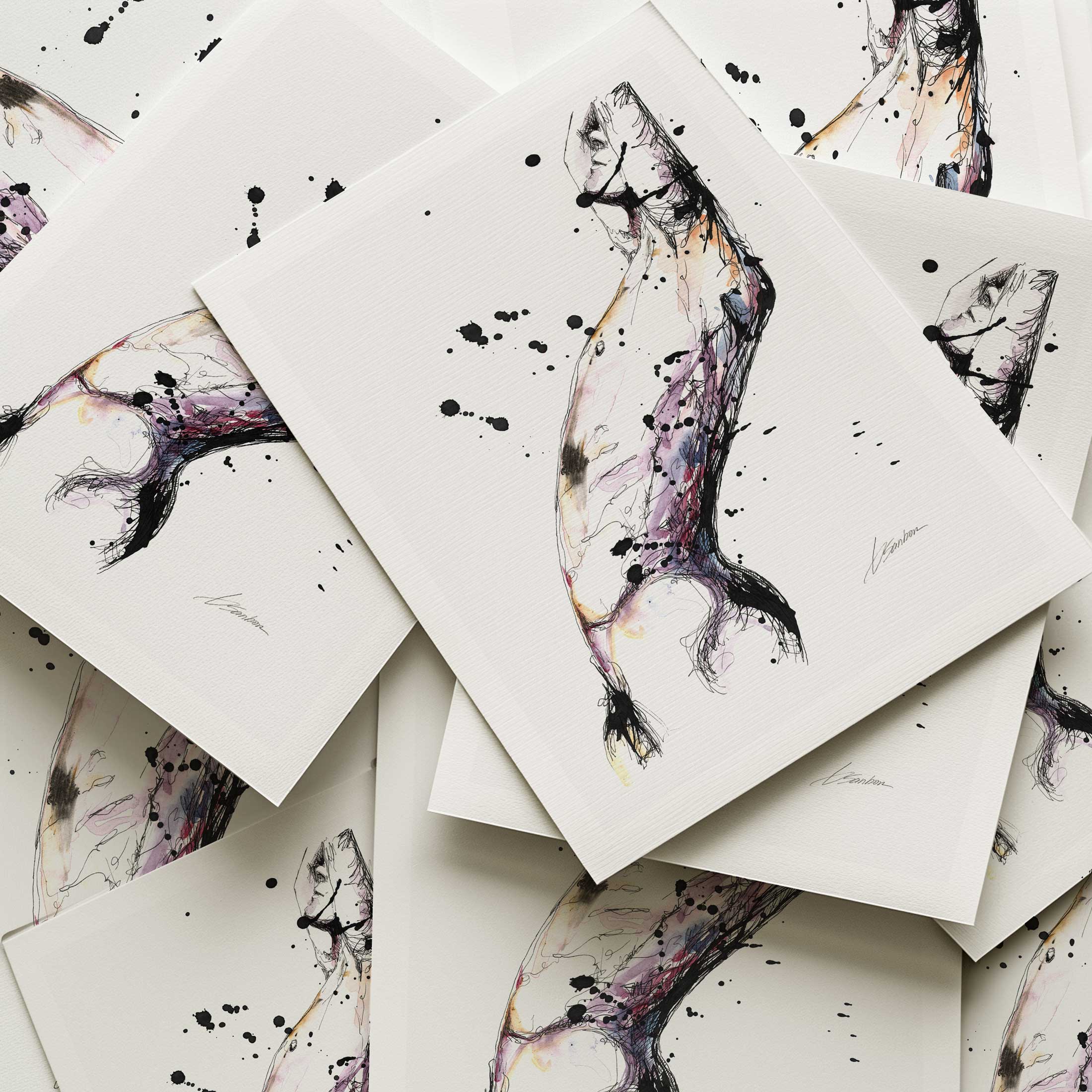 Abstract Male Figure in Fluid Motion with Splattered Accents - Art Print Artist Brenden Sanborn