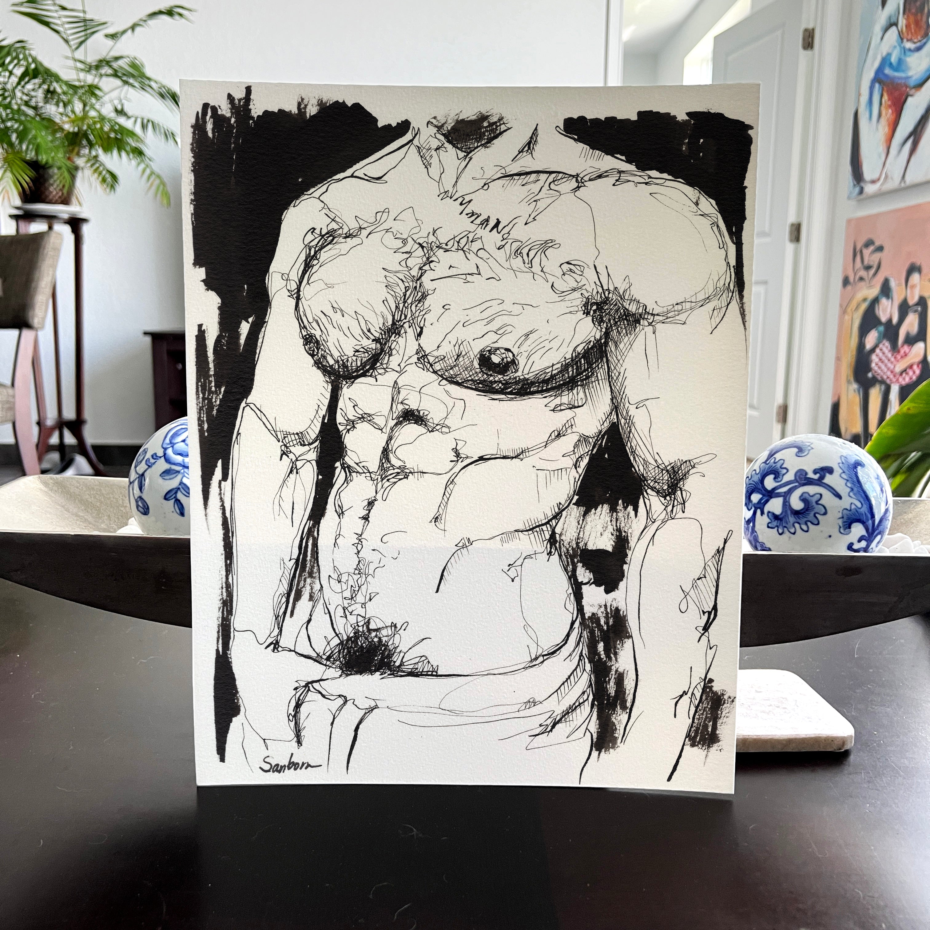 Male torso pen and ink original drawing 9x12 expressive figurative art by Brenden Sanborn