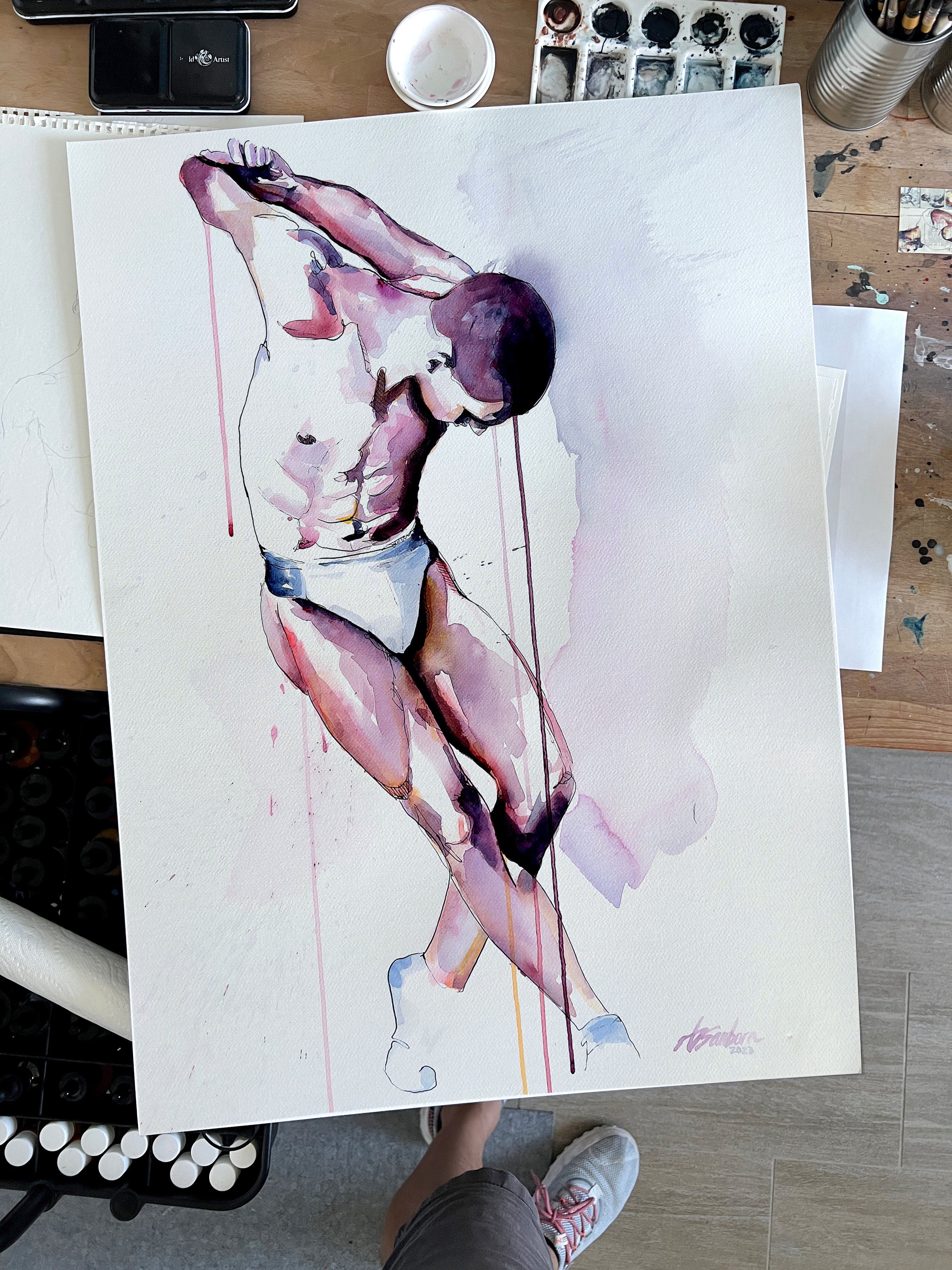 Grace in Tension – 22x30" Original Watercolor Artist Brenden Sanborn