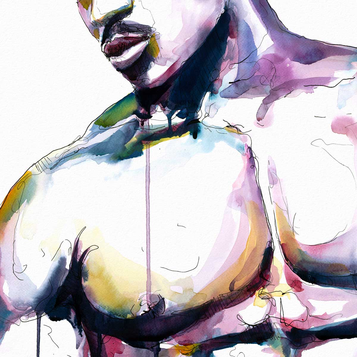 Chiseled Strength a Bare Chest Carved in Shadow and Light - Art Print Artist Brenden Sanborn