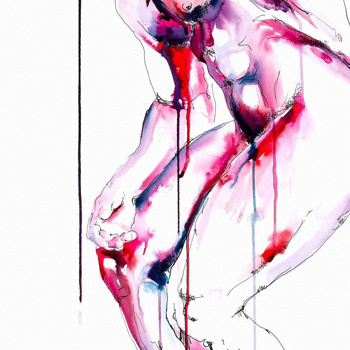 Crouching Nude Male with Tense Posture and Downcast Gaze - Art Print Artist Brenden Sanborn