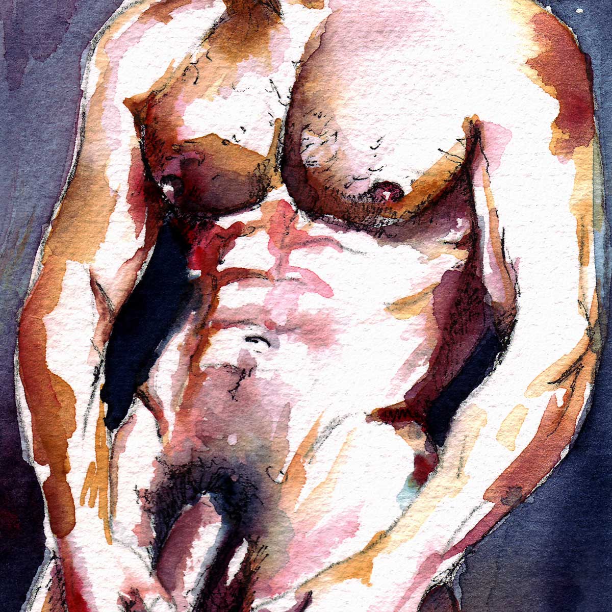 Rugged Male Nude Staring Longingly at His Lover - Art Print Artist Brenden Sanborn