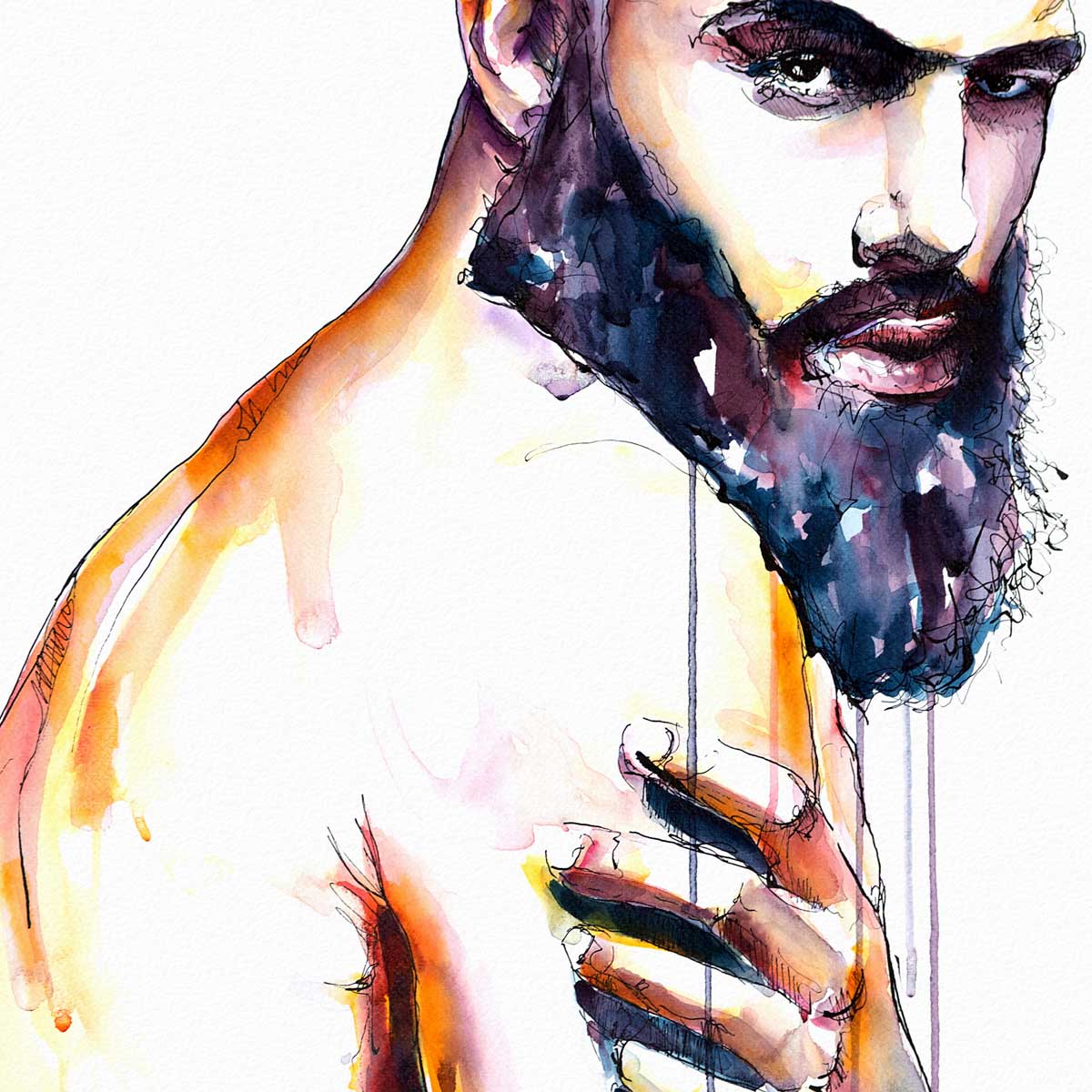 Bearded Male Figure in a Moment of Silent Strength - Art Print Artist Brenden Sanborn