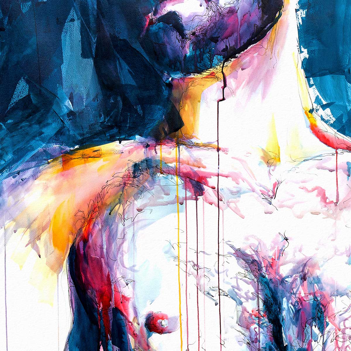 Bearded Male with Bare Chest and Introspective Gaze - Art Print Artist Brenden Sanborn