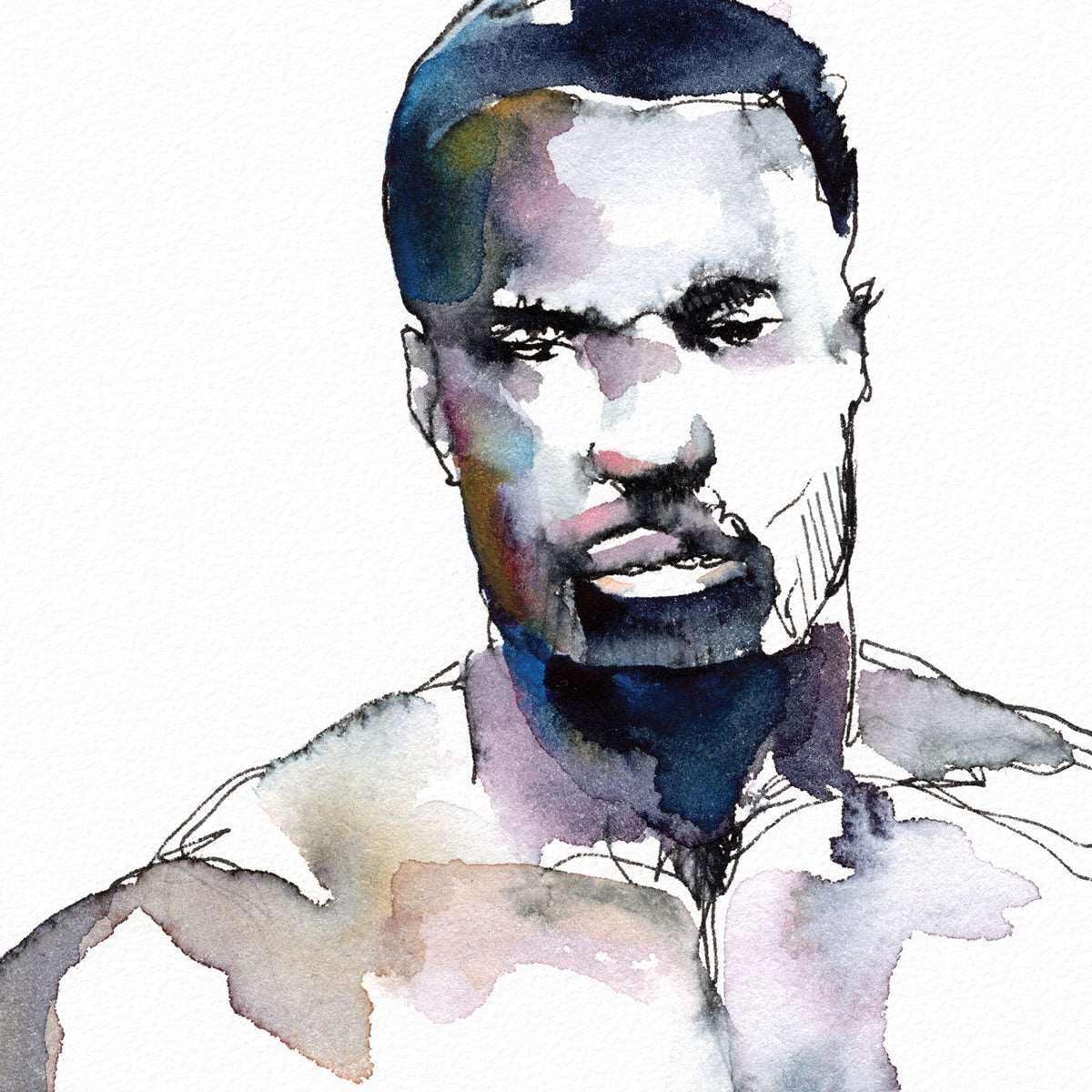 Ebony Strength & Whiskered Elegance: Original Watercolor by Brenden Sanborn Artist Brenden Sanborn