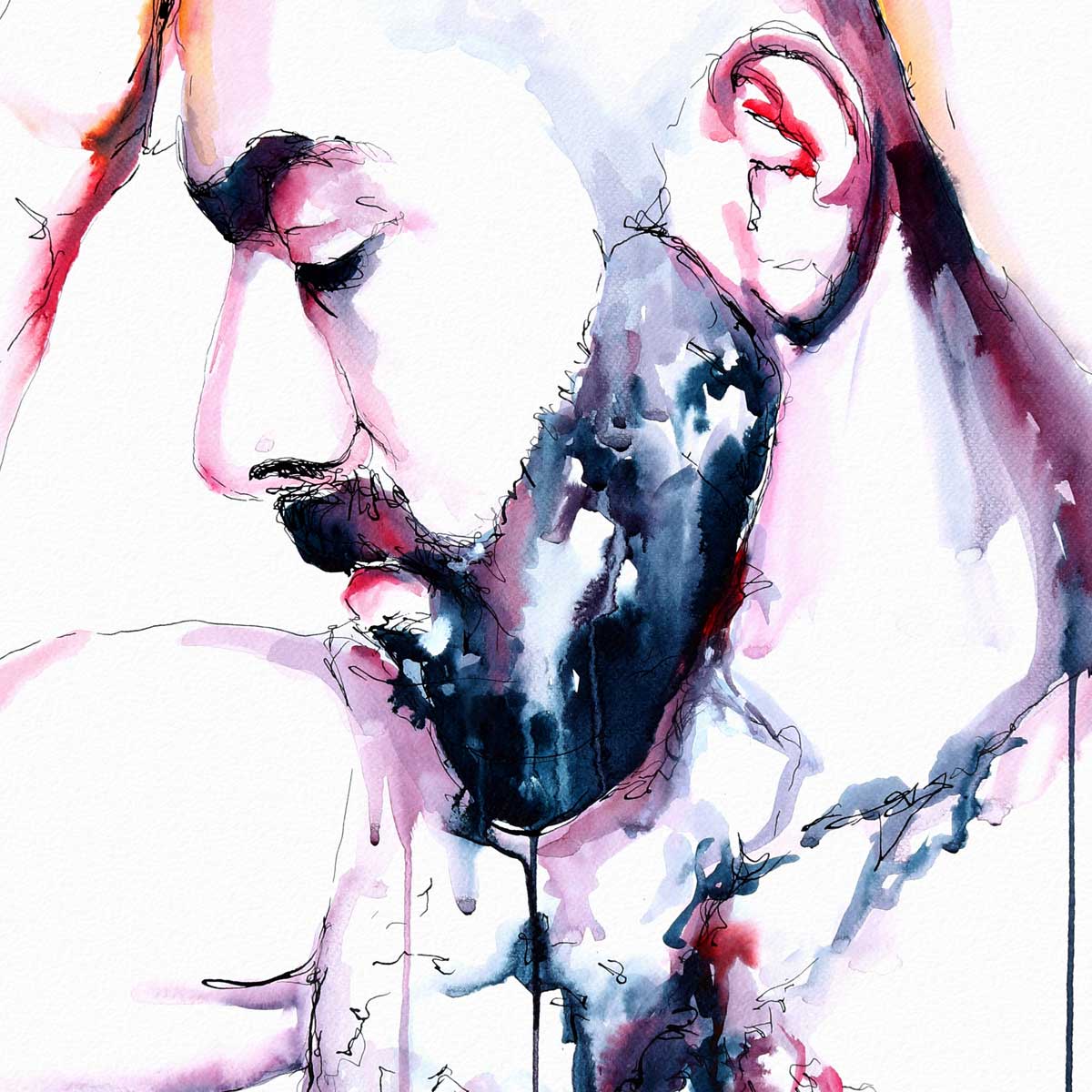 Soulful Gaze - Thick-Bearded Man with Chiseled Torso - Art Print Artist Brenden Sanborn