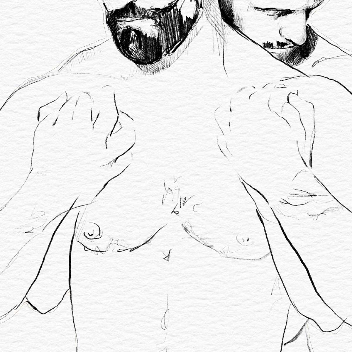 Held Close Two Men in an Intimate Embrace – Art Print Artist Brenden Sanborn