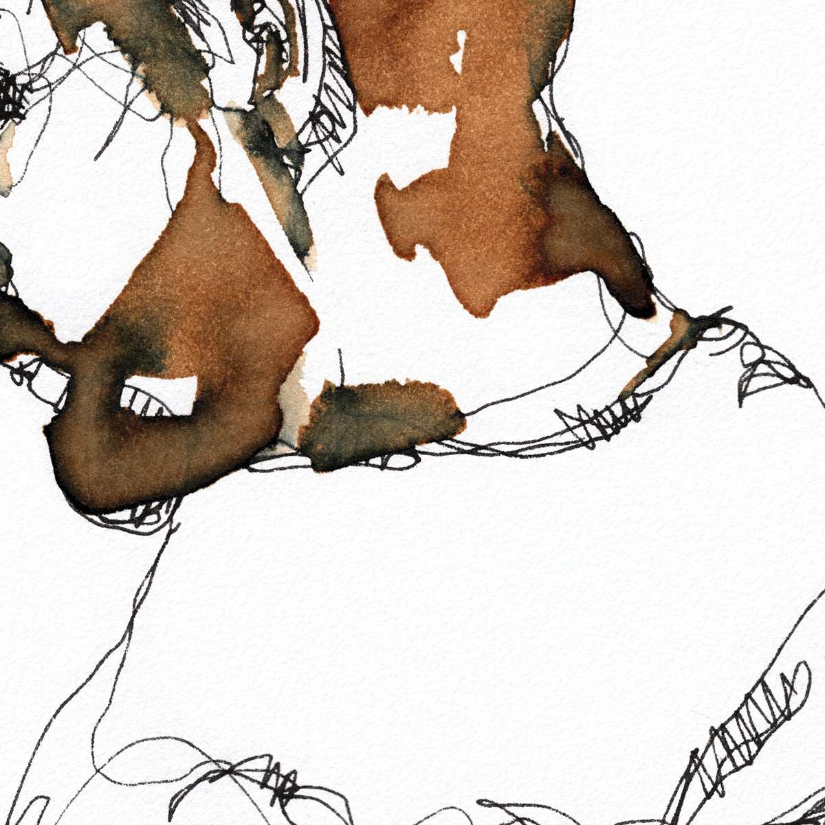 Man lifting his White T-shirt - Original Coffee Art Artist Brenden Sanborn