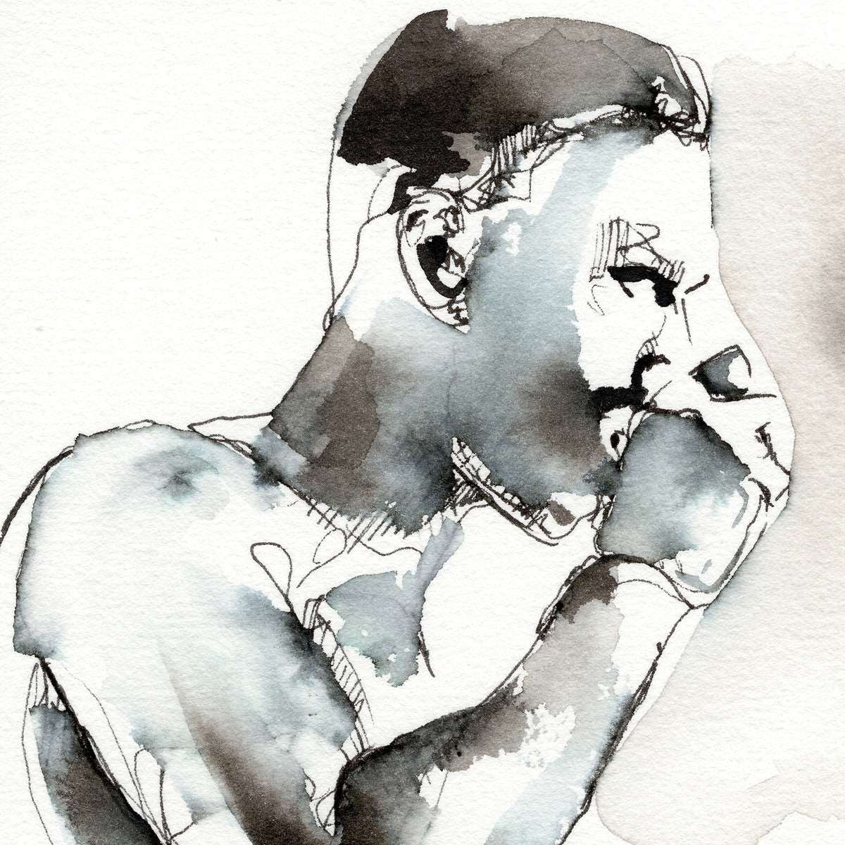 Morning Muse - Man Sipping Coffee - 6x9" Original Painting Artist Brenden Sanborn