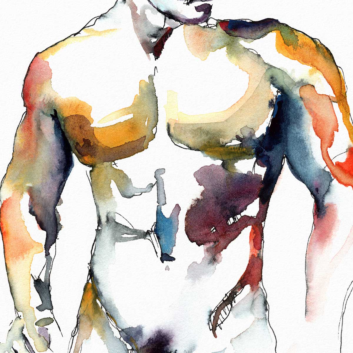 Standing Male Nude Looking Off to the Side - Art Print Artist Brenden Sanborn