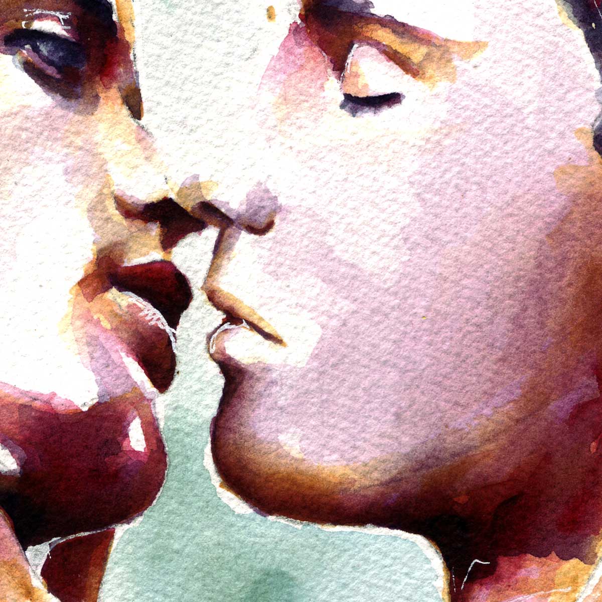 Tender Moment Between Lovers as They Lean in Close - Art Print Artist Brenden Sanborn