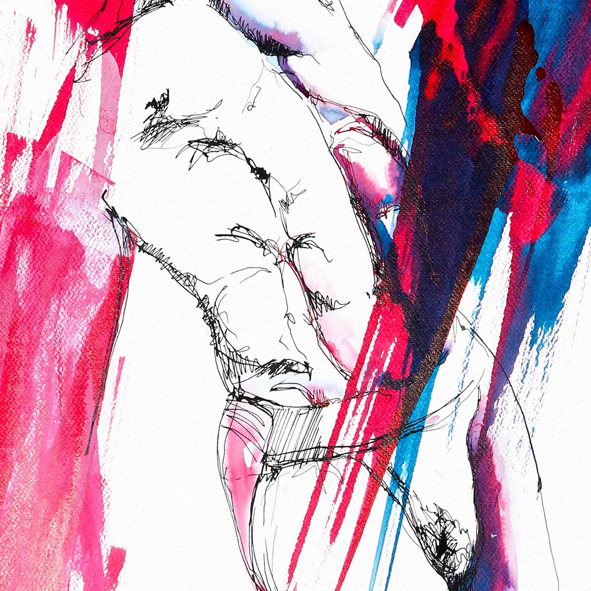 Bold Recline Abs of Stone and Sculpted Booty in Red and Blue Hues - Art Print Artist Brenden Sanborn