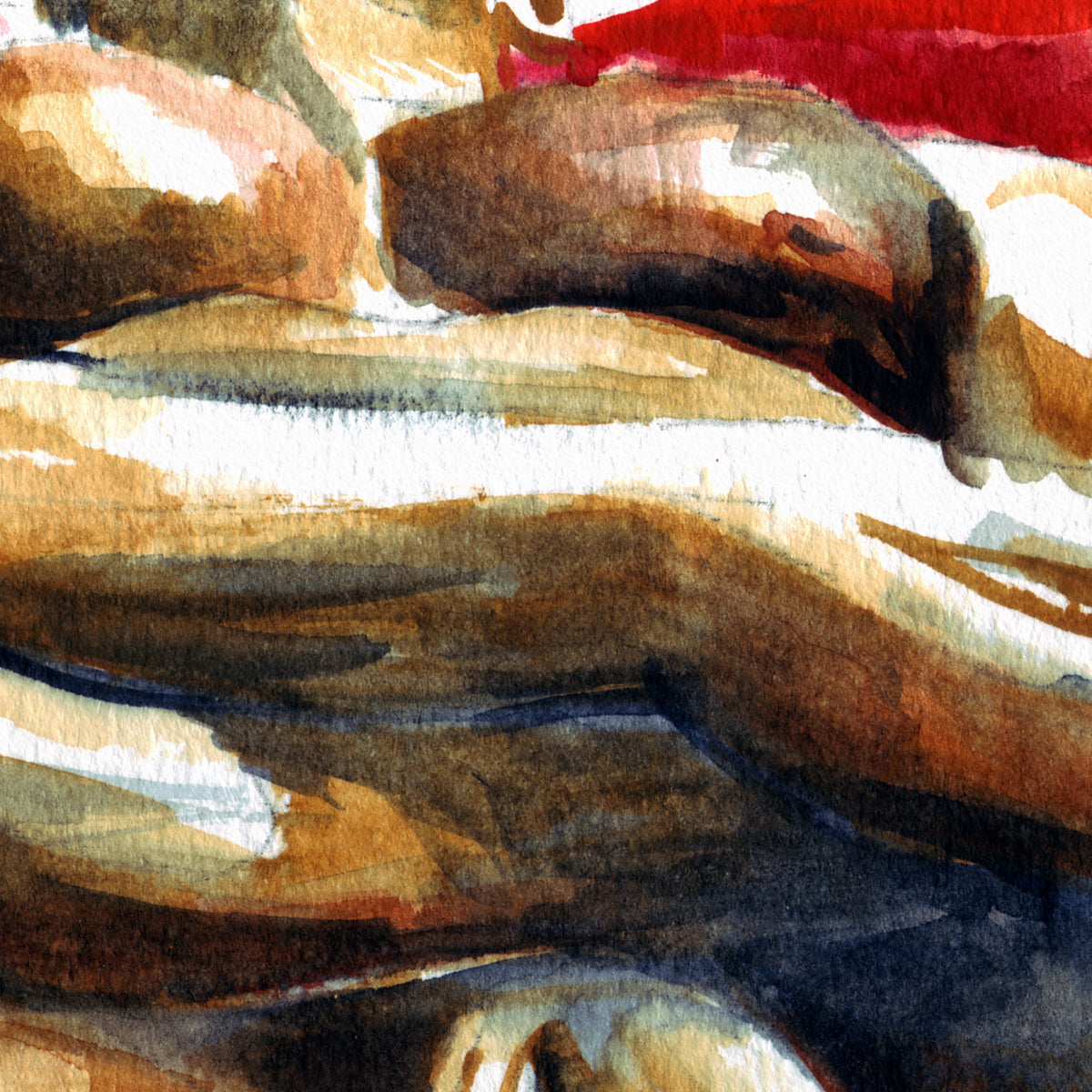 Reclined Male Nude Resting on Red - Art Print Artist Brenden Sanborn