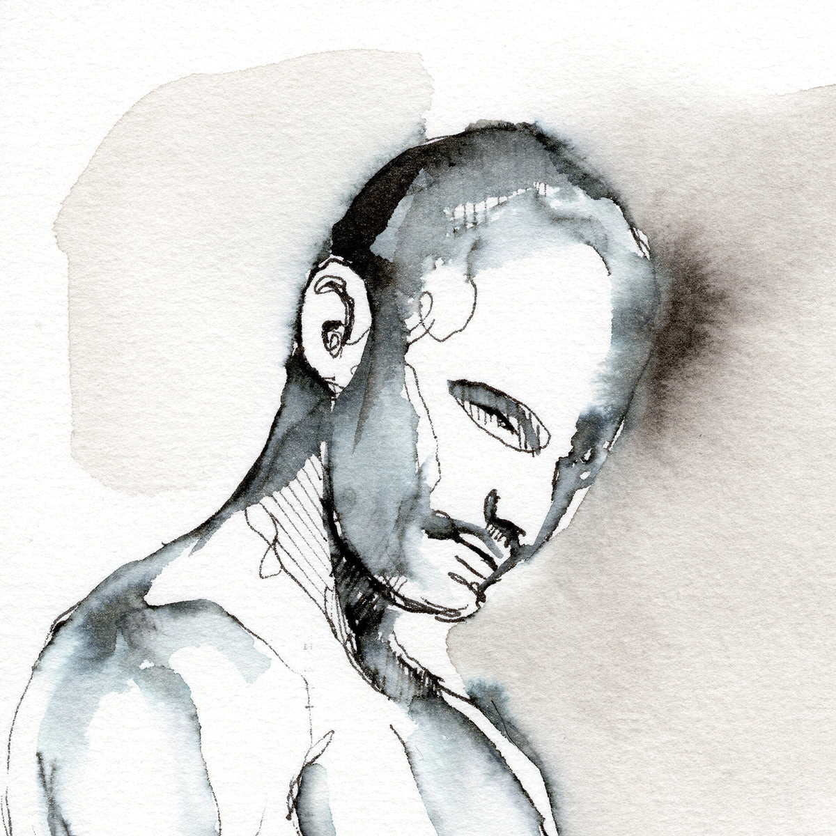 Whispered Strength - Monochrome Muscular Male Contour - 6x9" Original Painting Artist Brenden Sanborn