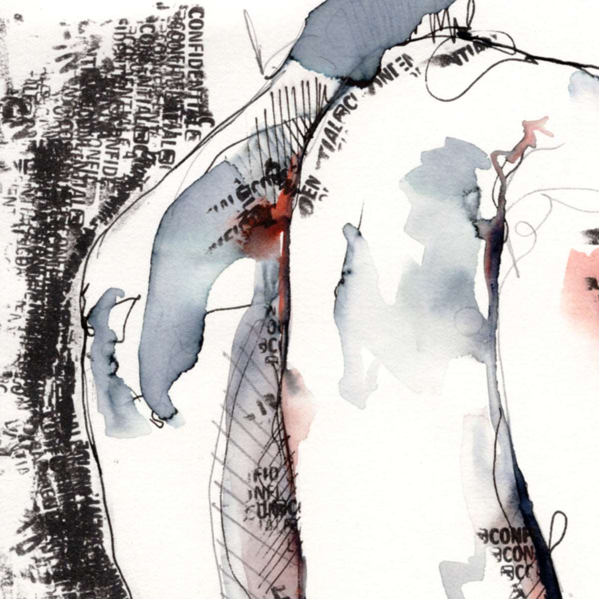 Ink Script Male Silhouette - 6x9" Original Watercolor Painting Artist Brenden Sanborn
