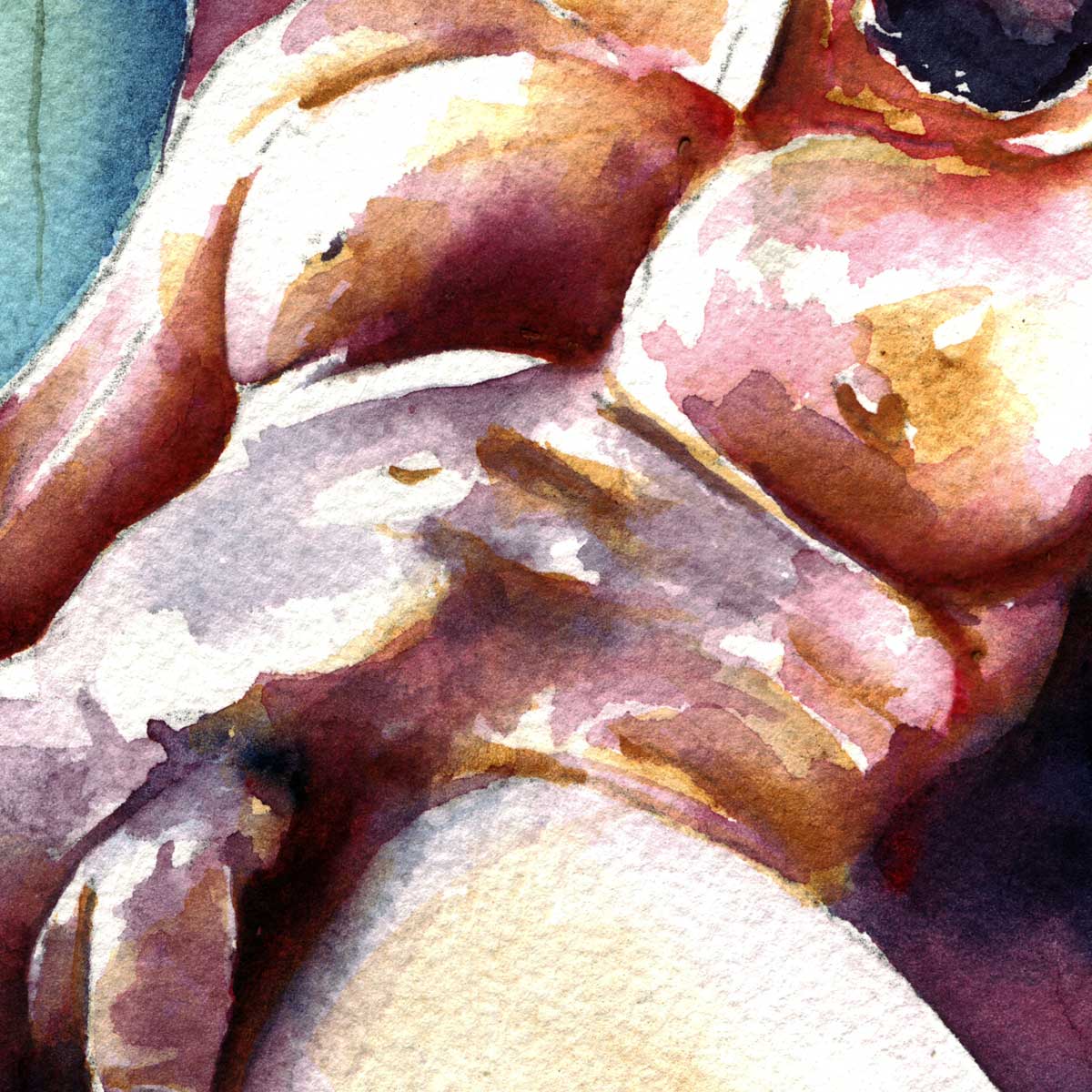 Pensive Strength: Bearded Male Nude Reclined in Chair - Art Print Artist Brenden Sanborn