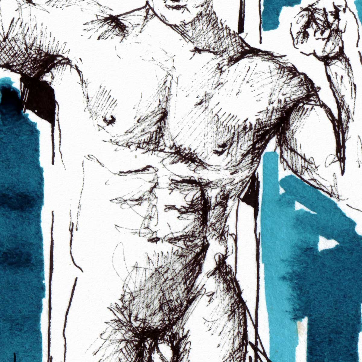 Young Male in Doorway, Smooth Body, Sexy Smile - Art Print Artist Brenden Sanborn