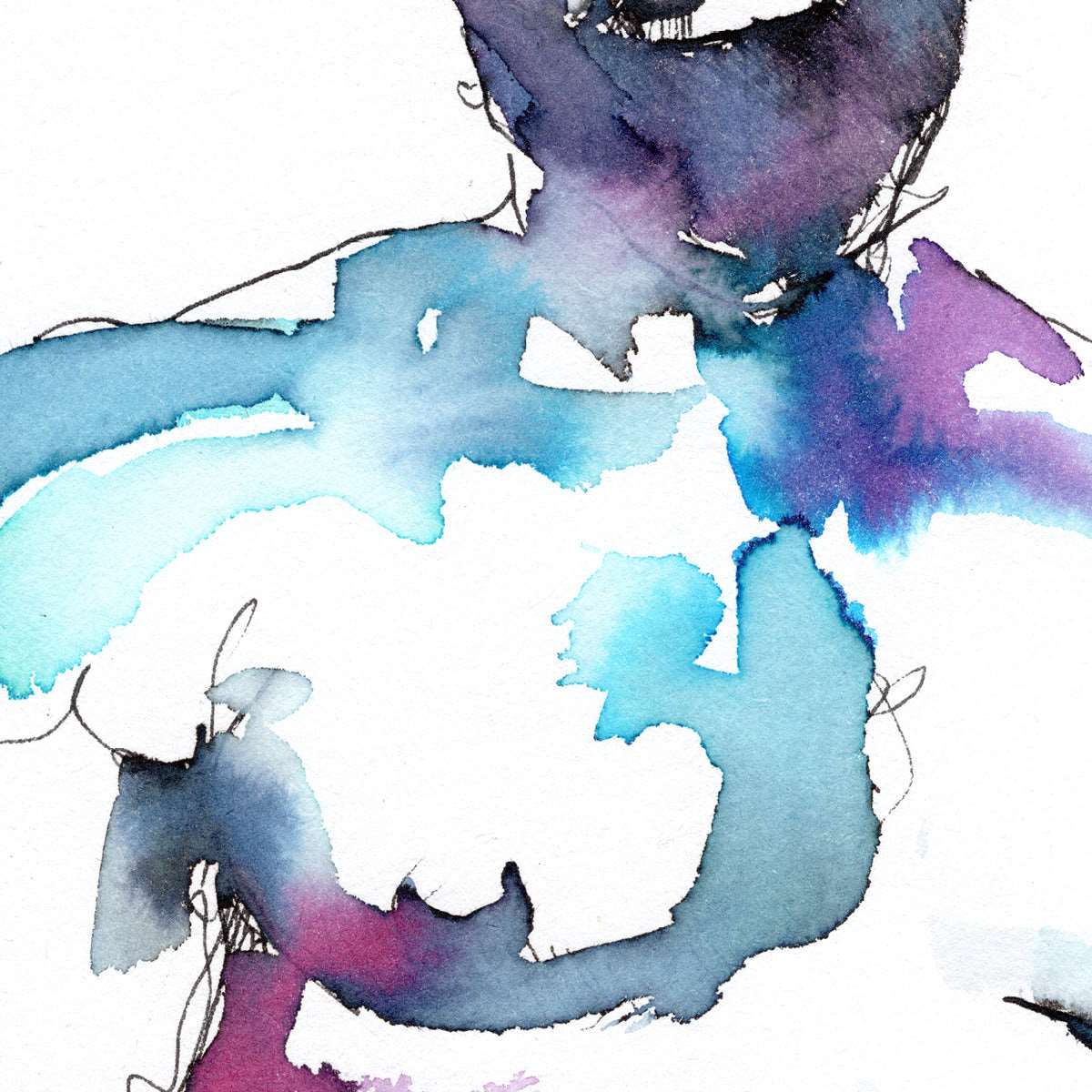 Handsome Bearded man in his Underwear - Original Watercolor Painting Artist Brenden Sanborn