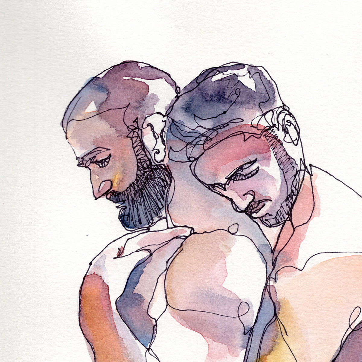 Morning Snuggles – 5x7" Original Ink & Watercolor Artist Brenden Sanborn